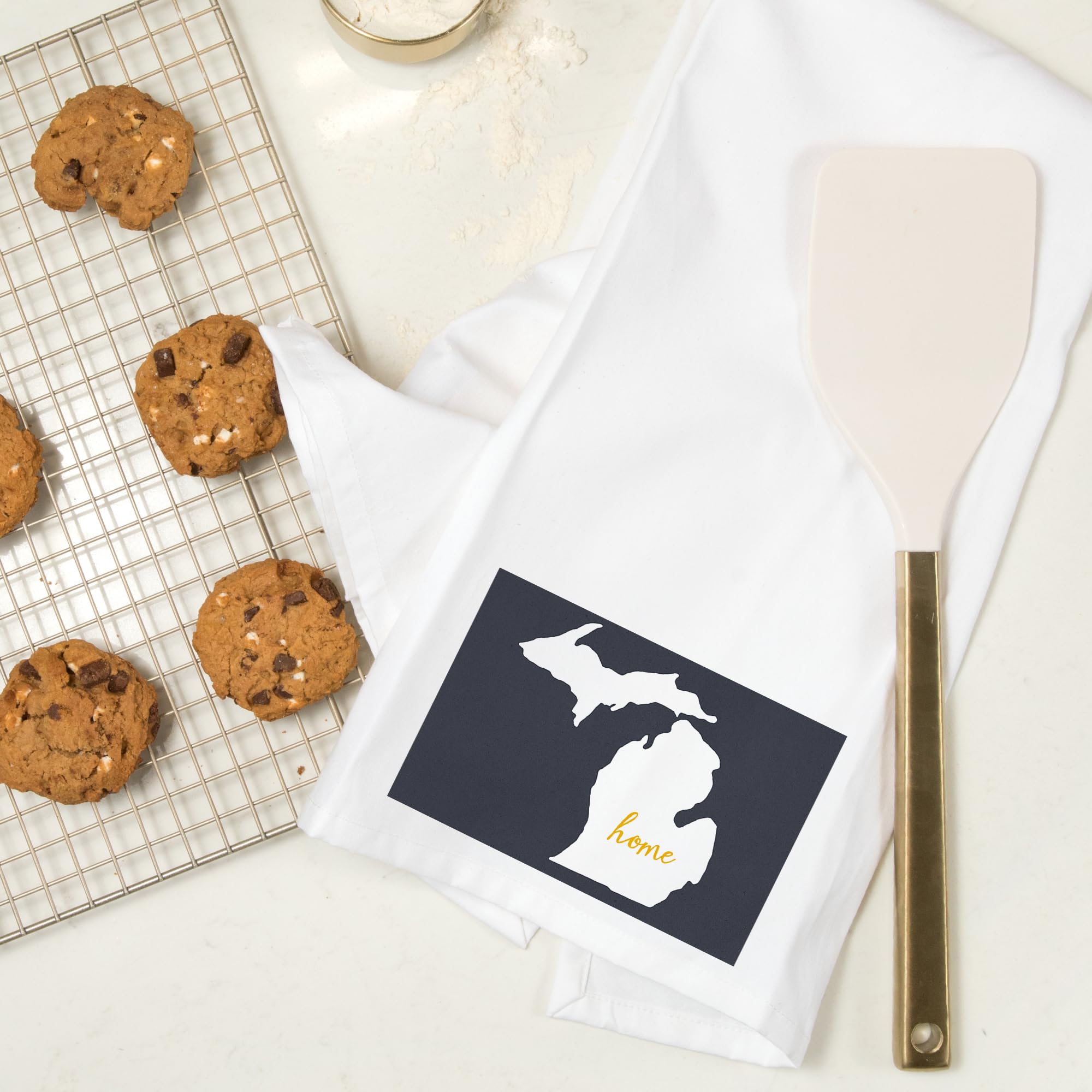 Lantern Press Michigan Home State White on Gray 100% Cotton Tea Towel - Decorative Hand Towel for Kitchen, Bathroom & Home Decor - Perfect for Gifts, Housewarming & Farmhouse Style