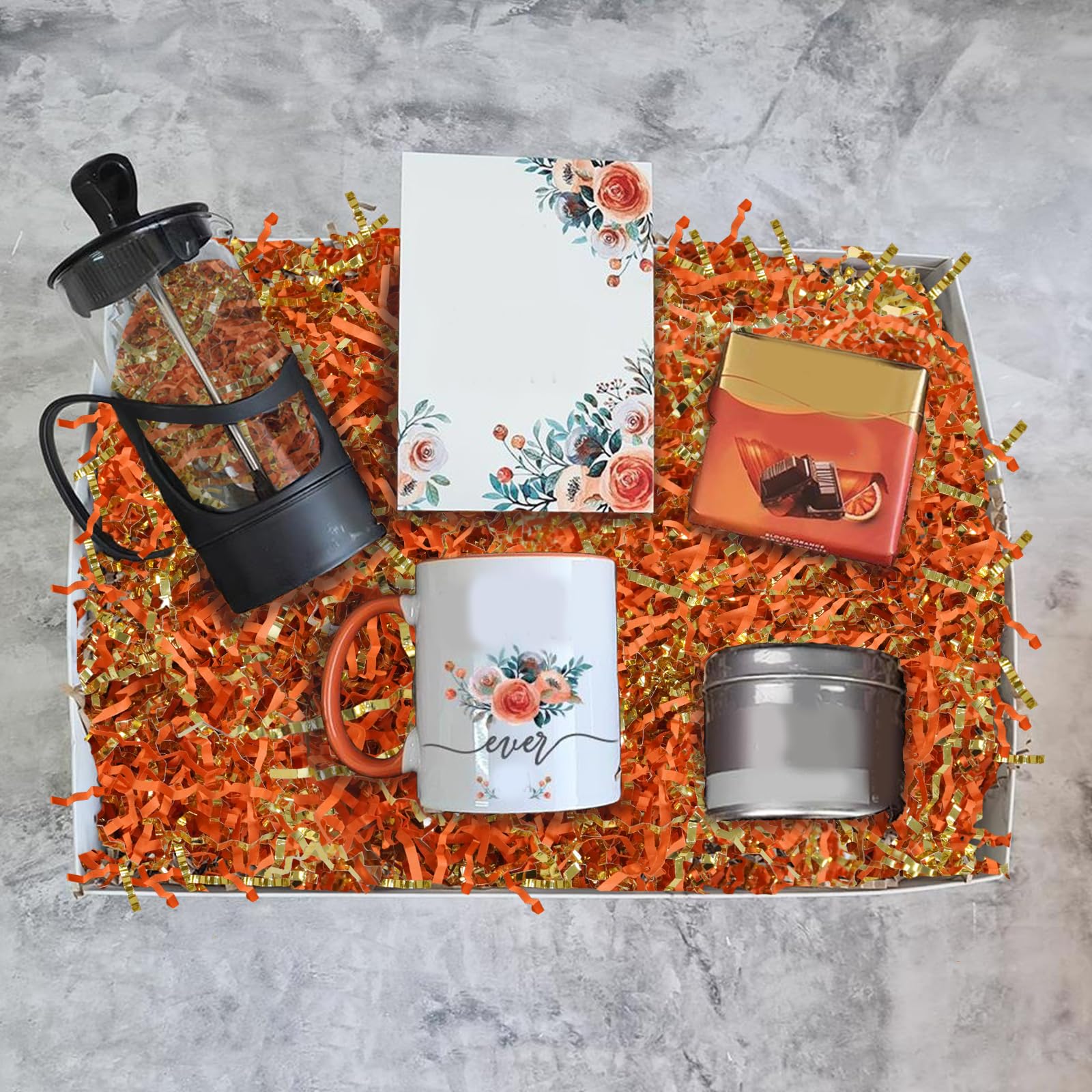 TORONTOKYO 2 LB Crinkle Cut Shredded Paper - Orange & Gold Gift Wrapping Filler, Basket Stuffing for Fall, Thanksgiving, Birthday, Wedding & Party Decorations | Perfect for Autumn Centerpieces, Gift Baskets, Table Scatters and Seasonal Crafting