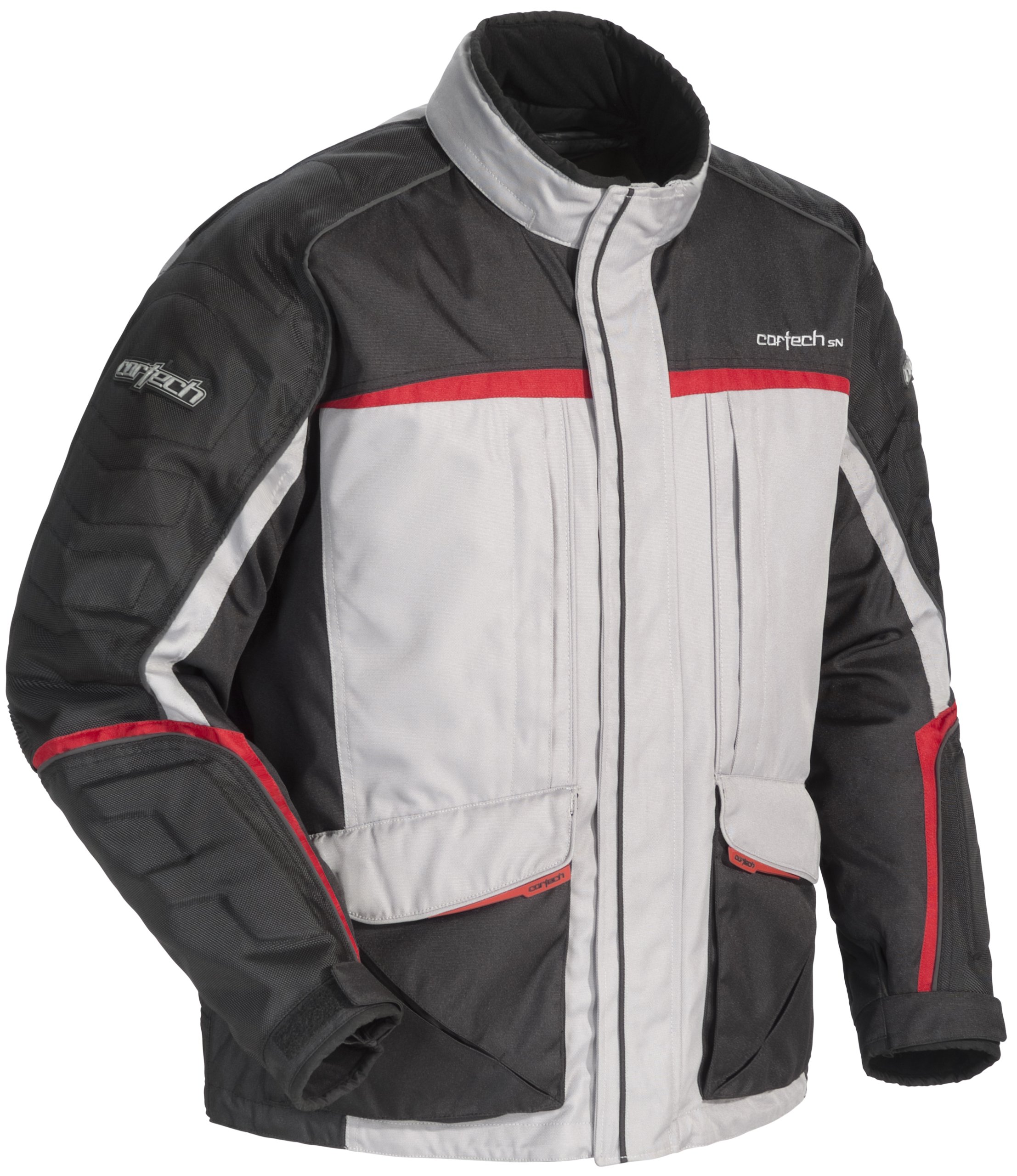 Cortech Men's Cascade 2.0 Motorcycle Jacket - Silver/Black/Red - Large Size - Waterproof & Breathable Riding Gear for All-Weather Protection