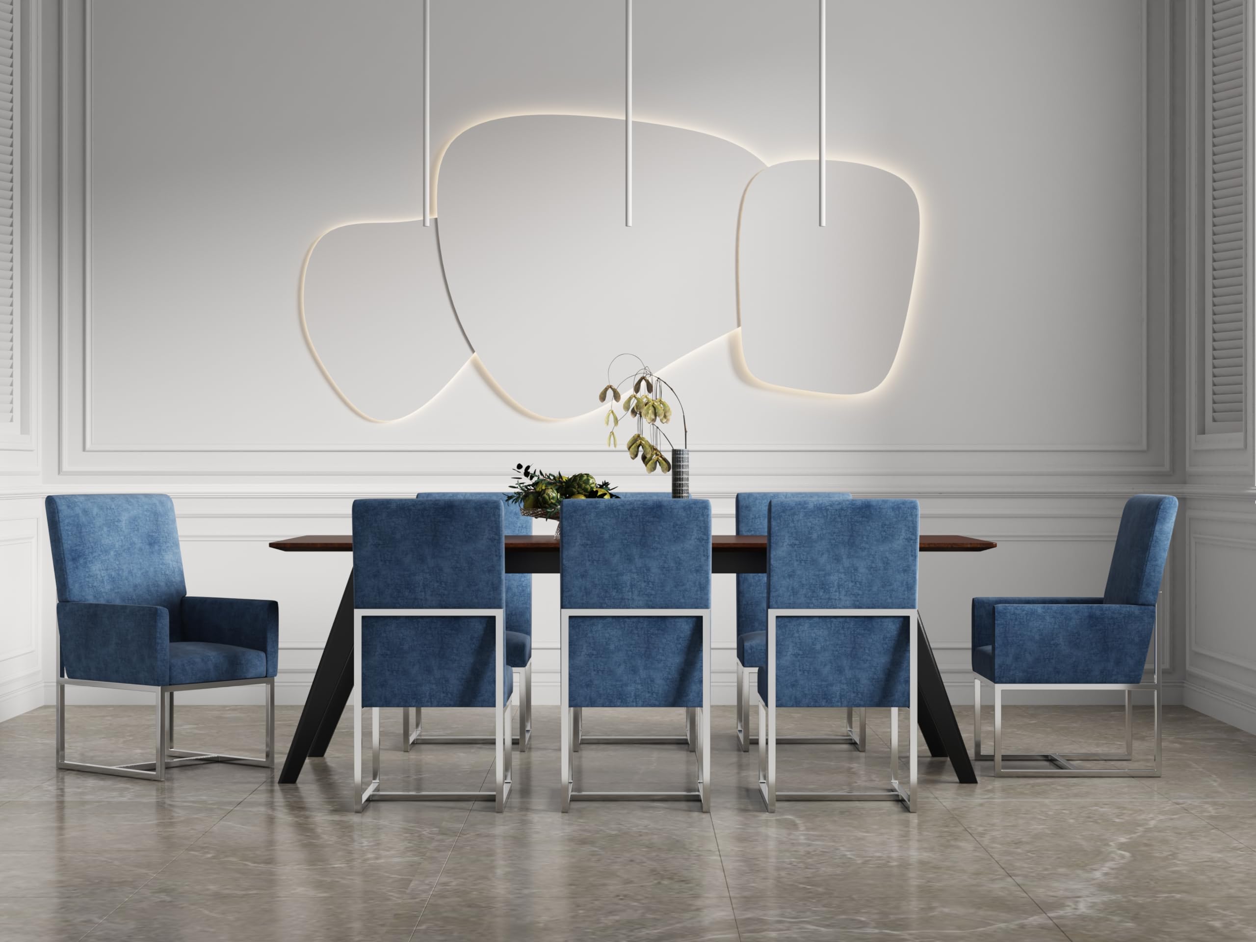 Modern Velvet Dining Chairs with High-Density Foam & Chrome Steel Frame - High-Back Fully Assembled Industrial Chic Accent Furniture (Set of 1, Blue) - Perfect for Contemporary Dining Rooms, Kitchen Islands & Home Office Spaces