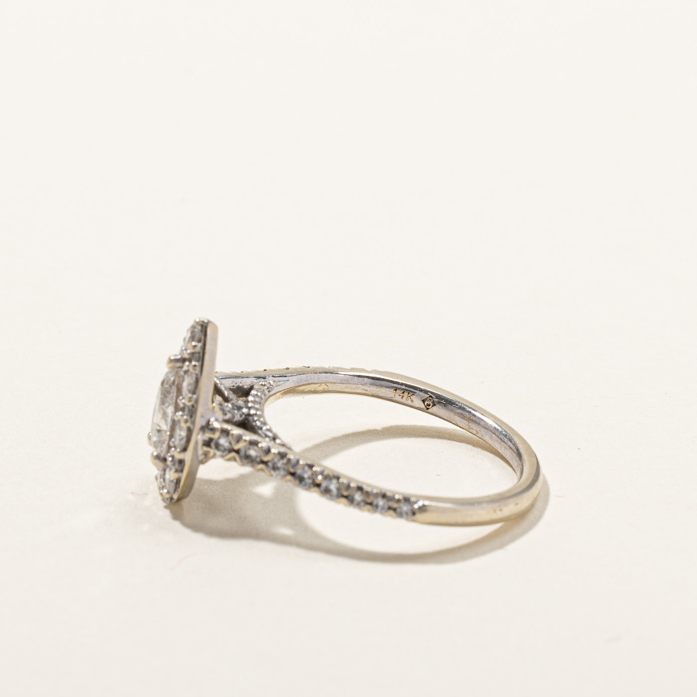 1.09ctw Pear Diamond Halo Engagement Ring in 14K White Gold - Size 7 | Elegant Wedding & Proposal Jewelry for Her