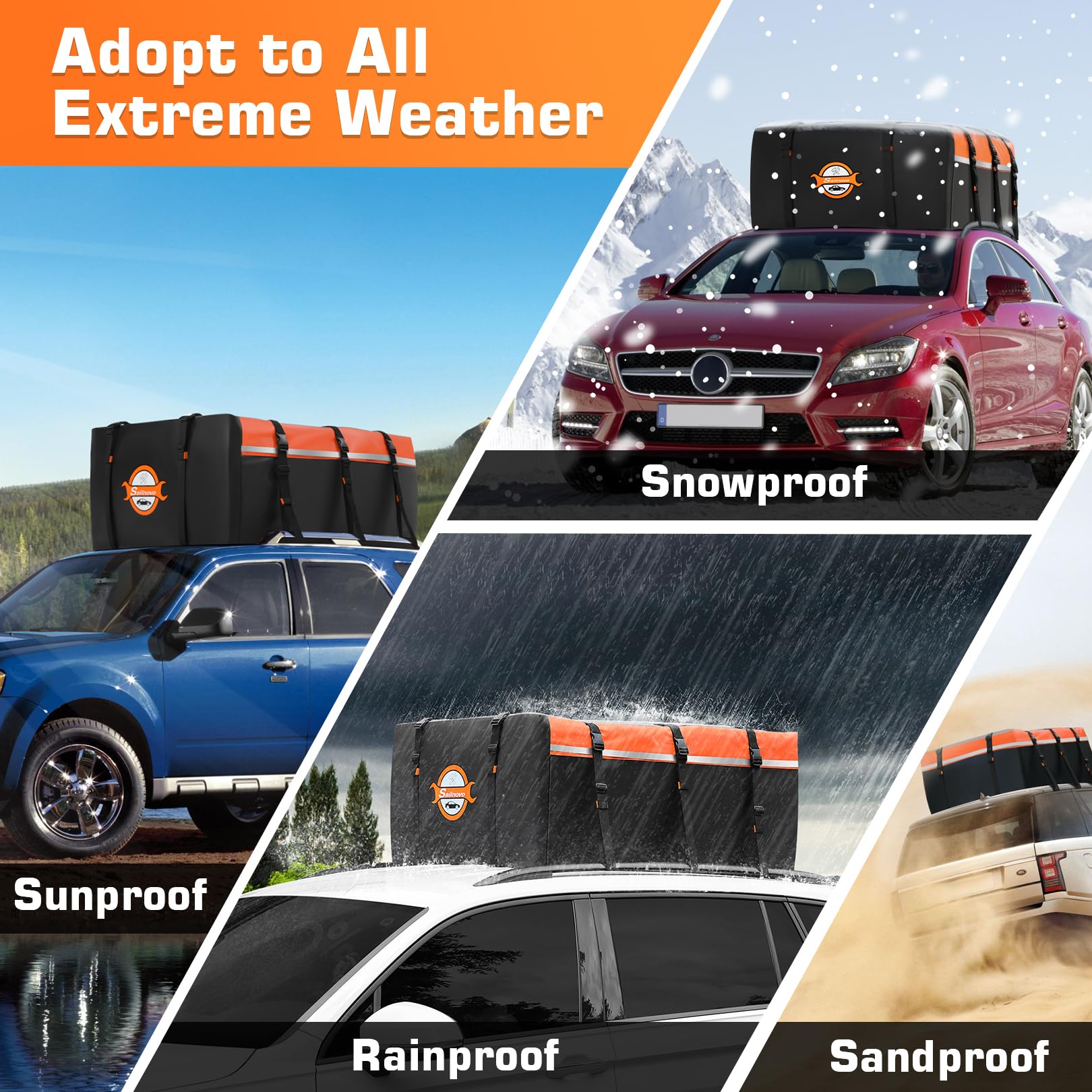 Sailnovo 20 Cubic Feet Waterproof Rooftop Cargo Carrier Bag - Heavy-Duty PVC Soft-Shell Luggage Storage with Slip Mat & 6 Door Hooks - Fits All Vehicles With/Without Roof Rack - Perfect for Road Trips, Camping & Outdoor Adventures