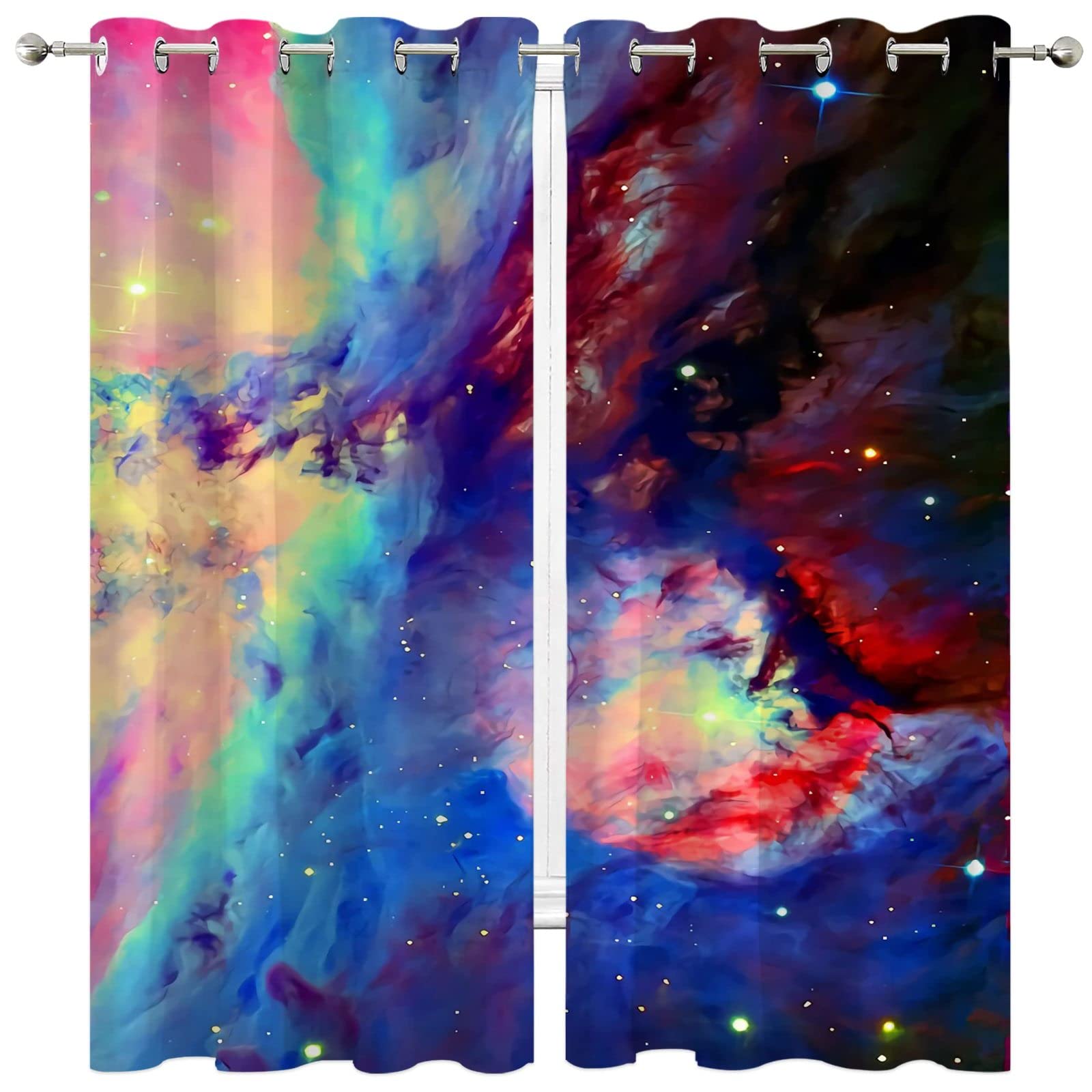 Starry Sky Blackout Curtains for Bedroom - Thermal Insulated Grommet Window Drapes, Darkening Room Decor for Kids & Living Room, 2 Panels (108