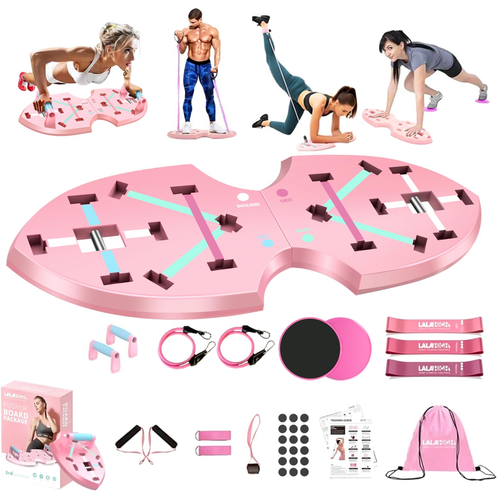 LALAHIGH Portable Home Gym System for Men & Women - Push Up Board, Pilates Bar, 20 Fitness Accessories with Resistance Bands & Ab Roller Wheel - Professional Strength Training Equipment for Full Body Workout at Home, Office or Travel