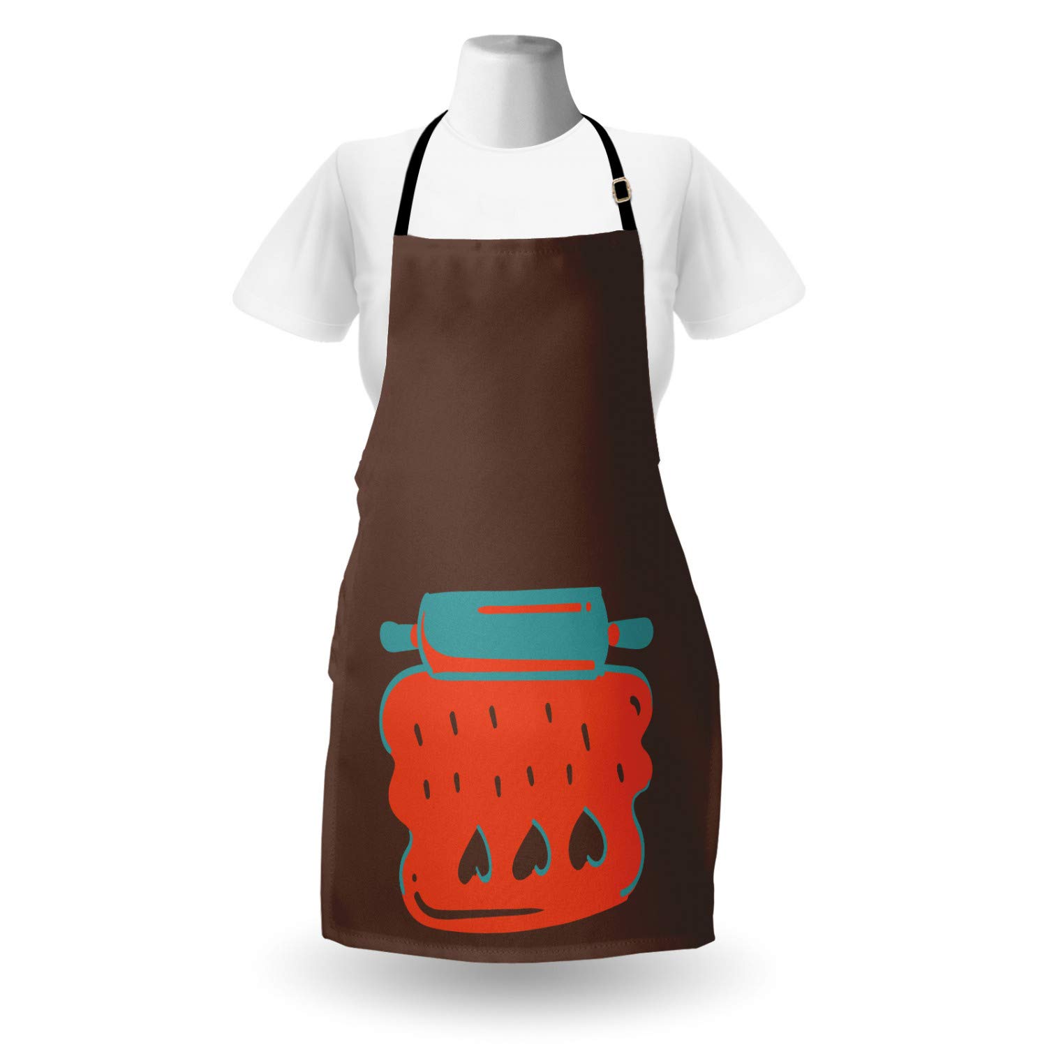 Ambesonne Personalized Chef Apron - Cartoon Baking & Cooking Design with Colorful Rolling Pin Dough Motif - Adjustable Neck Unisex Kitchen Bib for Adults - Perfect for Home Cooking, Baking Parties & BBQ Events