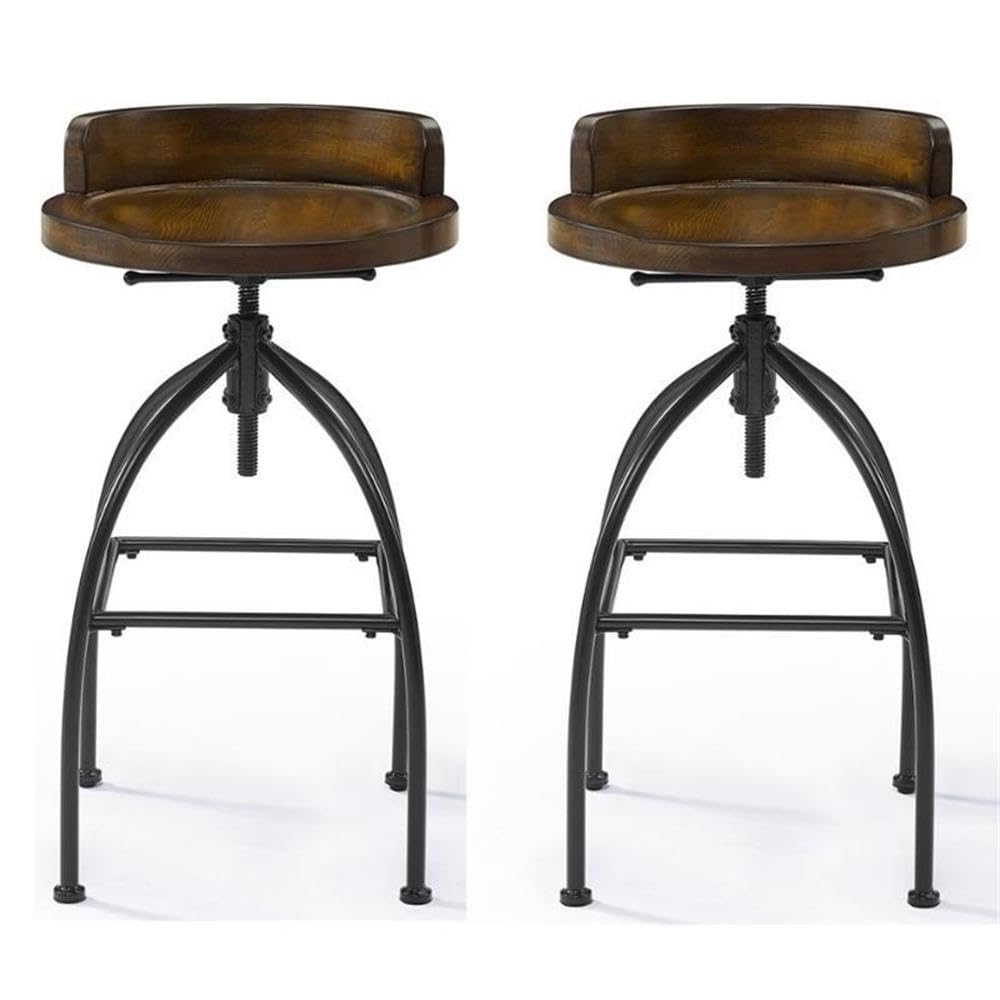 Home Square 2-Piece Adjustable Height Bar Stool Set - Natural Wood & Black Metal - Perfect for Kitchen Islands, Breakfast Bars & Home Bars