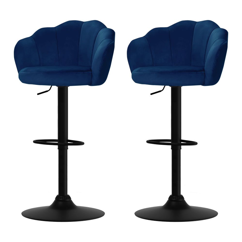 2-Pack Blue Velvet Bar Stools with Gas Lift Mechanism - Perfect for Kitchen Islands, Breakfast Bars, and Home Decor