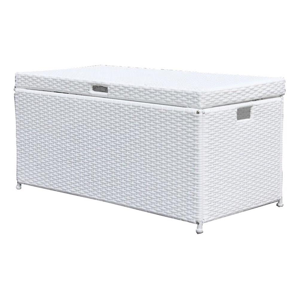 White BOWERY HILL Wicker Rattan Patio Storage Deck Box with Durable Steel Frame - Perfect for Outdoor Furniture Cushion & Garden Tool Organization