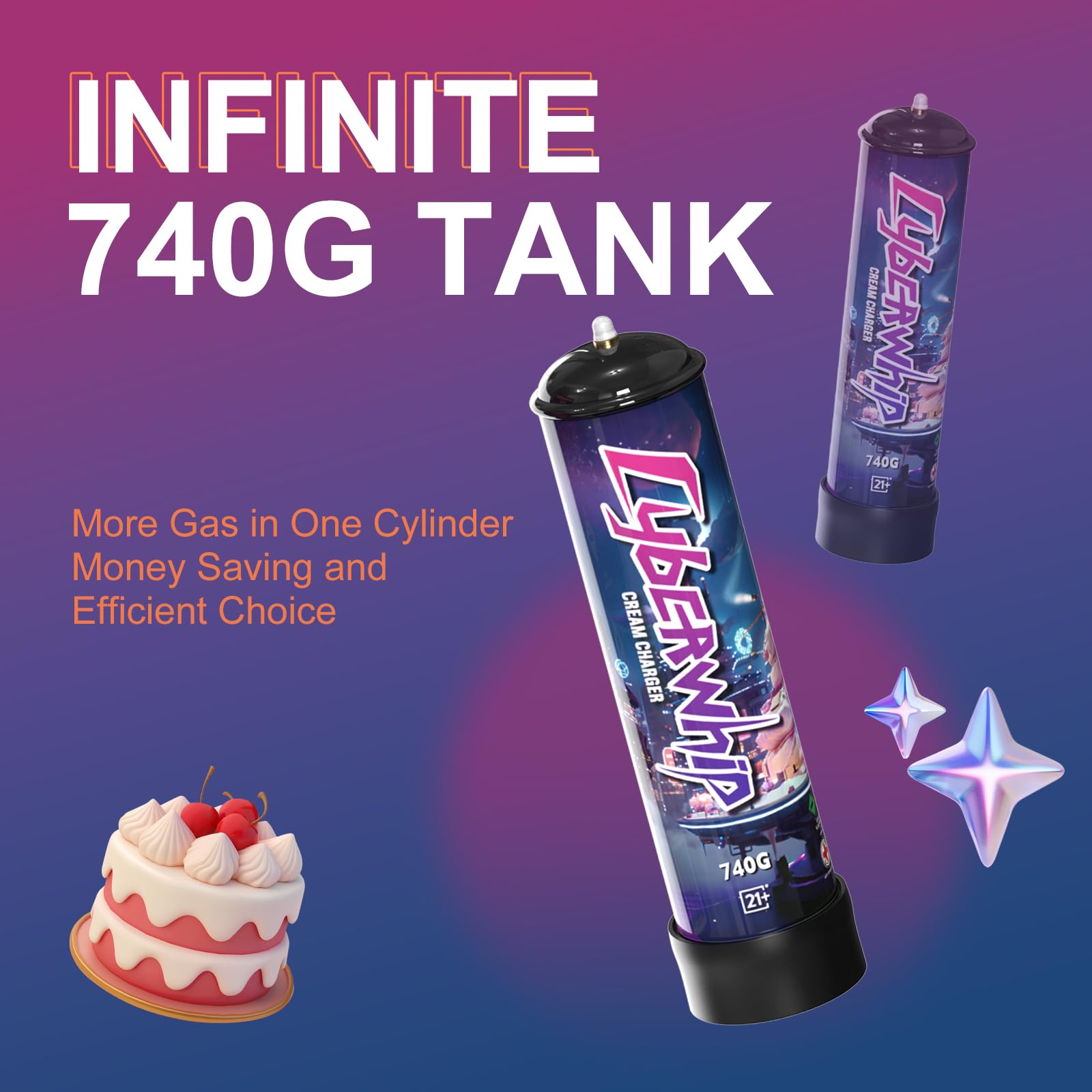 Premium 1.1L Nitrous Oxide (N2O) Whipped Cream Charger - 740g Food Grade Canister for Professional Desserts & Coffee Shops - Perfect for Making Fluffy Whipped Cream, Dessert Toppings & Barista Creations
