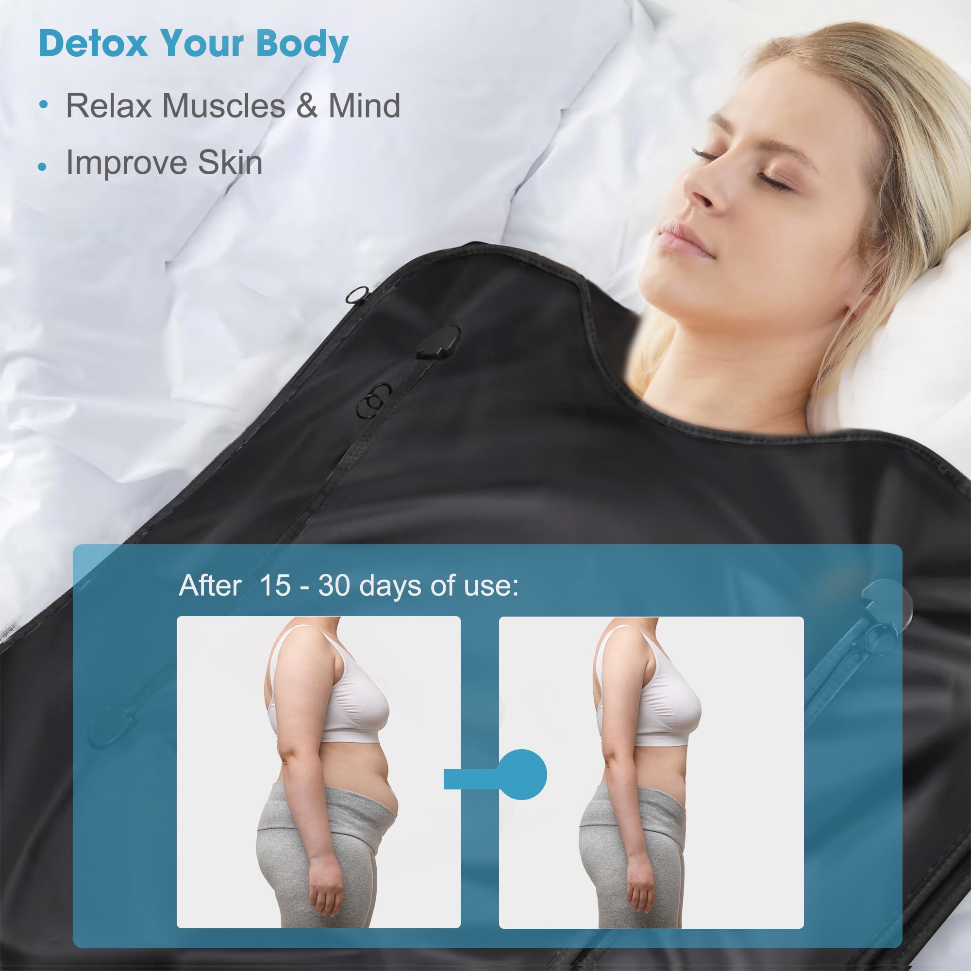 mysuntown Portable Infrared Sauna Blanket for Detox & Relaxation - Home Spa Therapy with Adjustable Temperature (86-158℉) & Timer (20-60 Mins) - 6.23ft x 2.95ft Large Size - Perfect for Home Use, Weight Loss, Muscle Recovery & Stress Relief