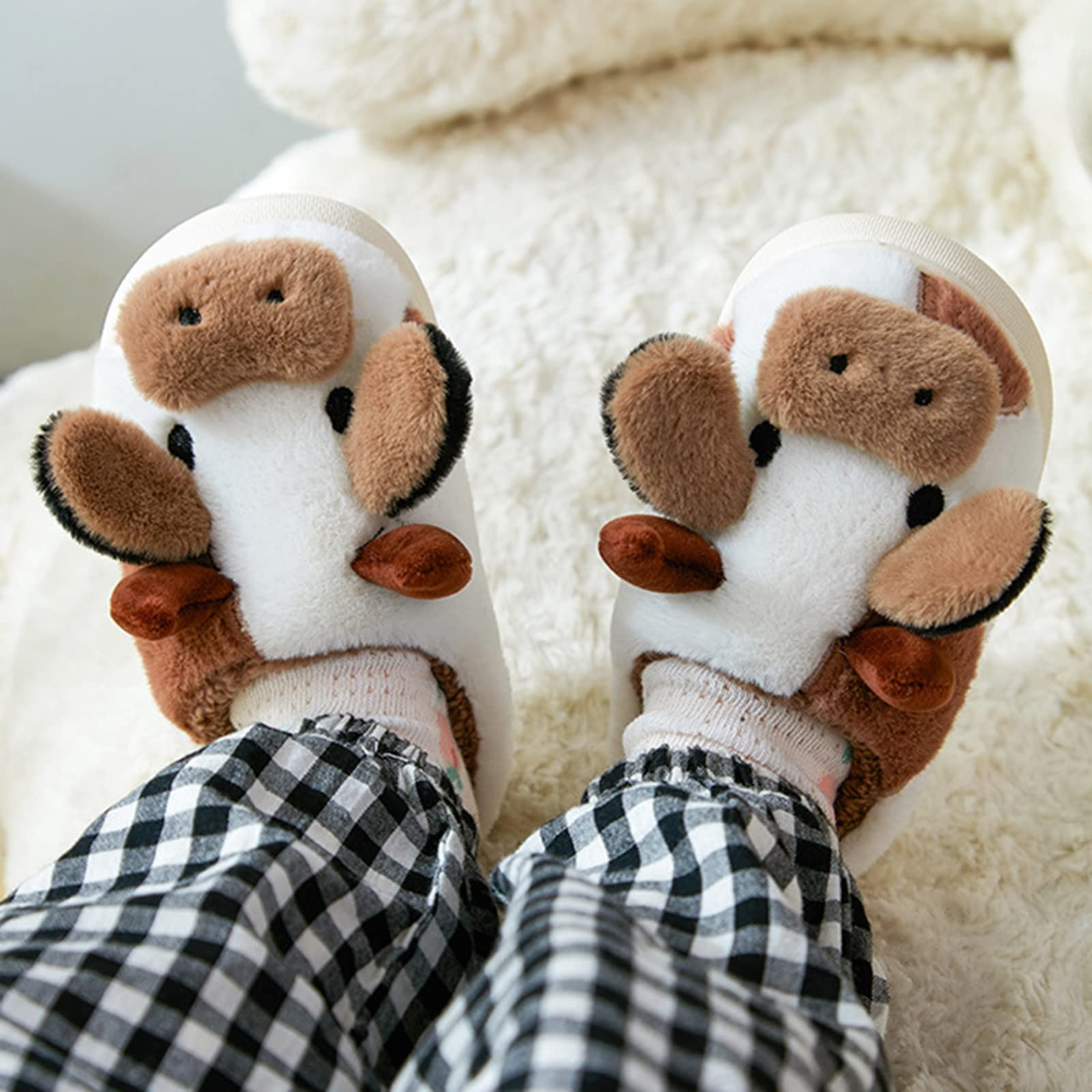 **Soft & Cute Cow Print Slippers for Women - Cartoon Animal House Shoes with Thick Sole - Warm Winter Home Slides for Indoor Comfort & Relaxation**    *(Perfect for cozy lounging, bedtime wear, and keeping feet warm during cold seasons - ideal gift for Christmas, birthdays, or self-care!)*