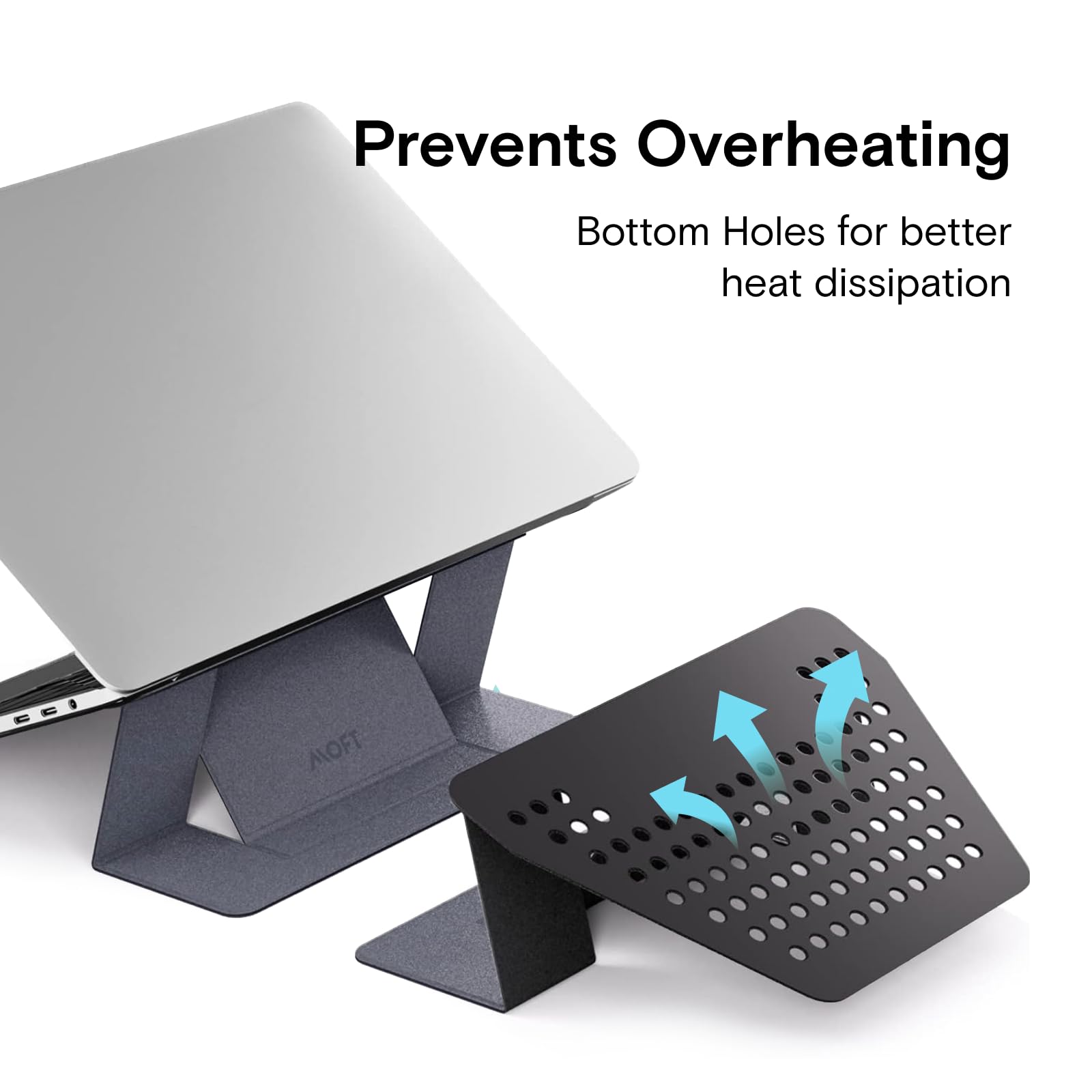 MOFT Adhesive Laptop Stand for Desk - Foldable & Portable Computer Stand with 2 Adjustable Viewing Angles, Compatible with MacBook Air/Pro 11-16 Inch (Starry Grey) - Perfect for Home Office, Coffee Shops & Travel Use
