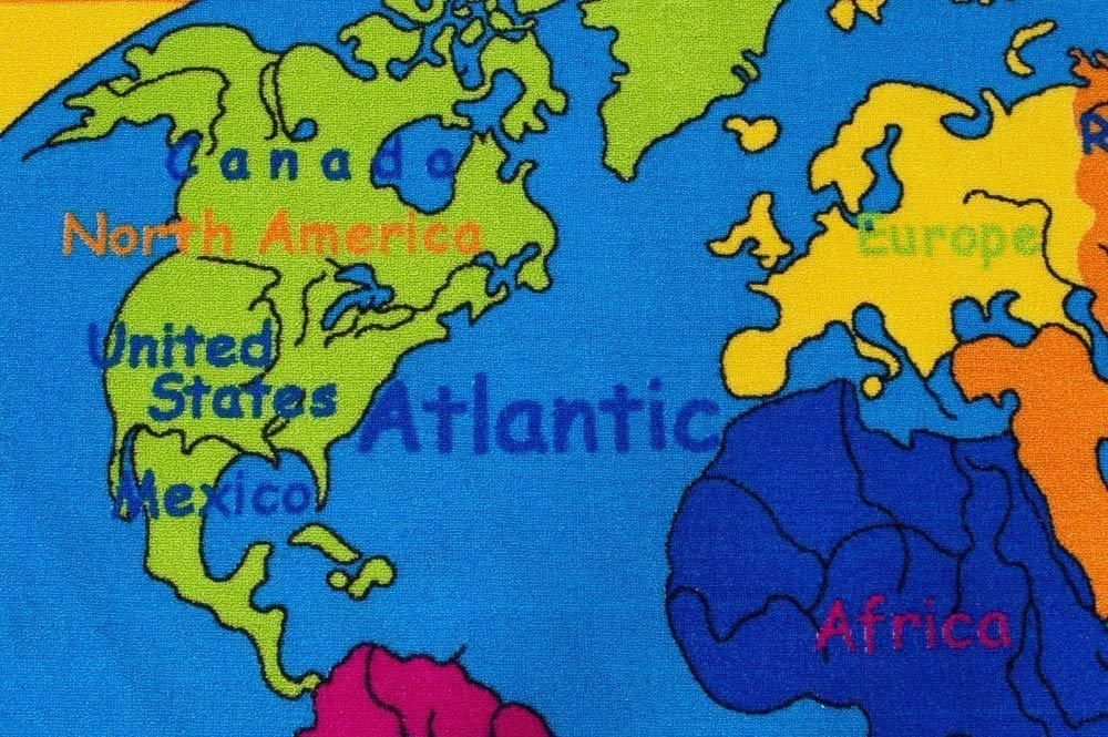 Educational Kids Area Rug - 8x10 Feet World Map Carpet with Continents, Hemispheres & Oceans | Perfect for Classroom, Playroom & Homeschool Learning