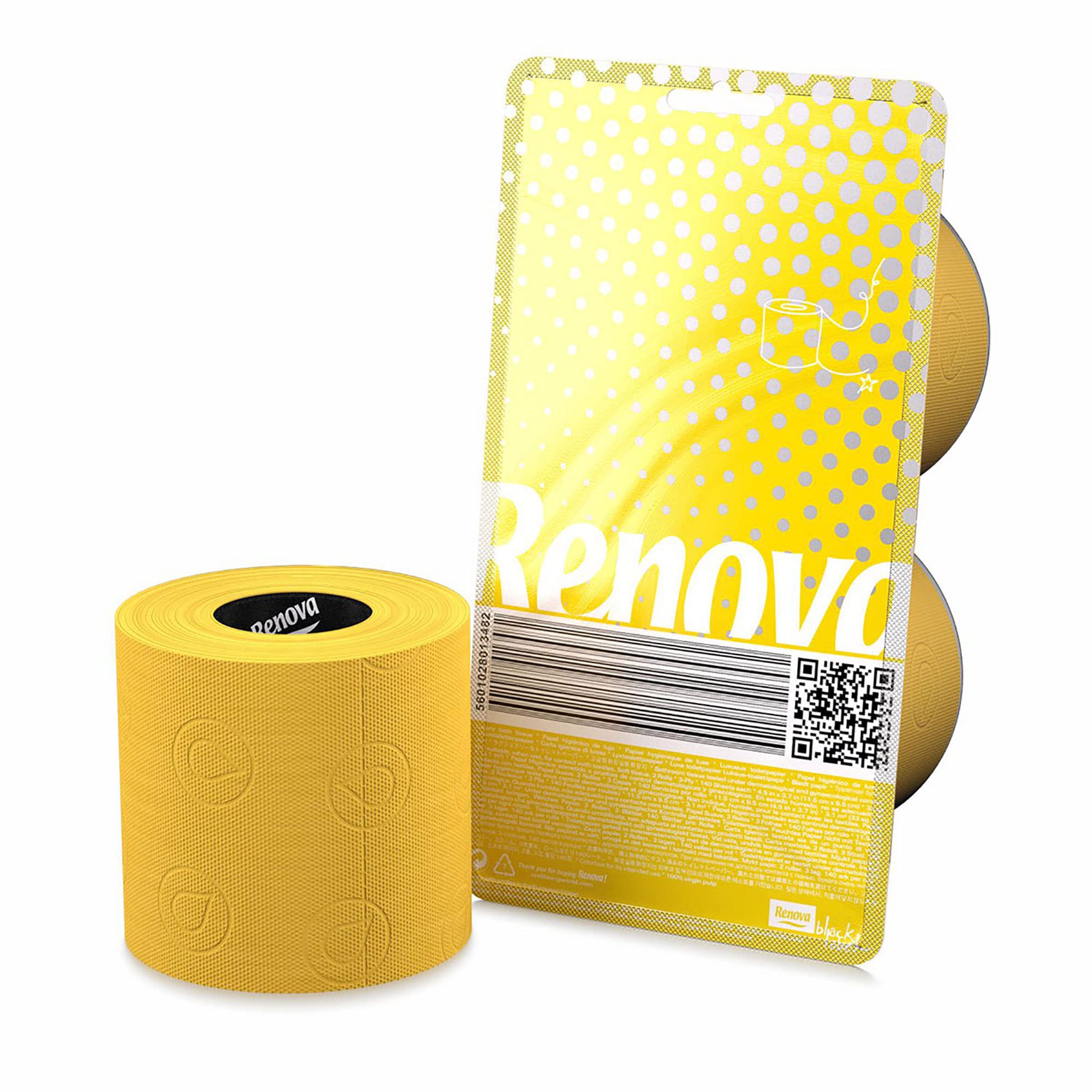 Renova Premium Crystal Yellow Toilet Paper - 2 Rolls Pack (2 Rolls Total) - Ultra Soft & Absorbent for Luxury Bathrooms & Guest Suites