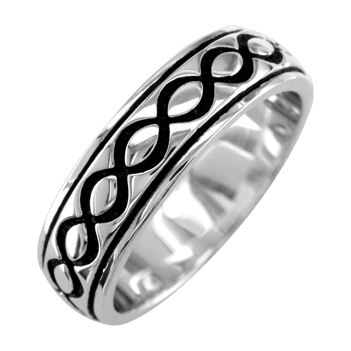 18K White Gold Infinity Wedding Ring for Men & Women - 6.5mm Black Band - Perfect for Engagement, Anniversary & Couple Jewelry Gifts