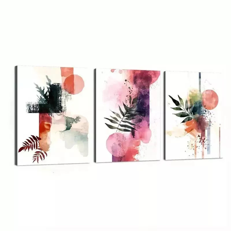 3-Piece Geometric Abstract Leaf Wall Art Set - Framed Canvas Prints 50x70cm - High Quality Australian Made Wall Decor - Perfect for Living Room, Bedroom & Office Decor