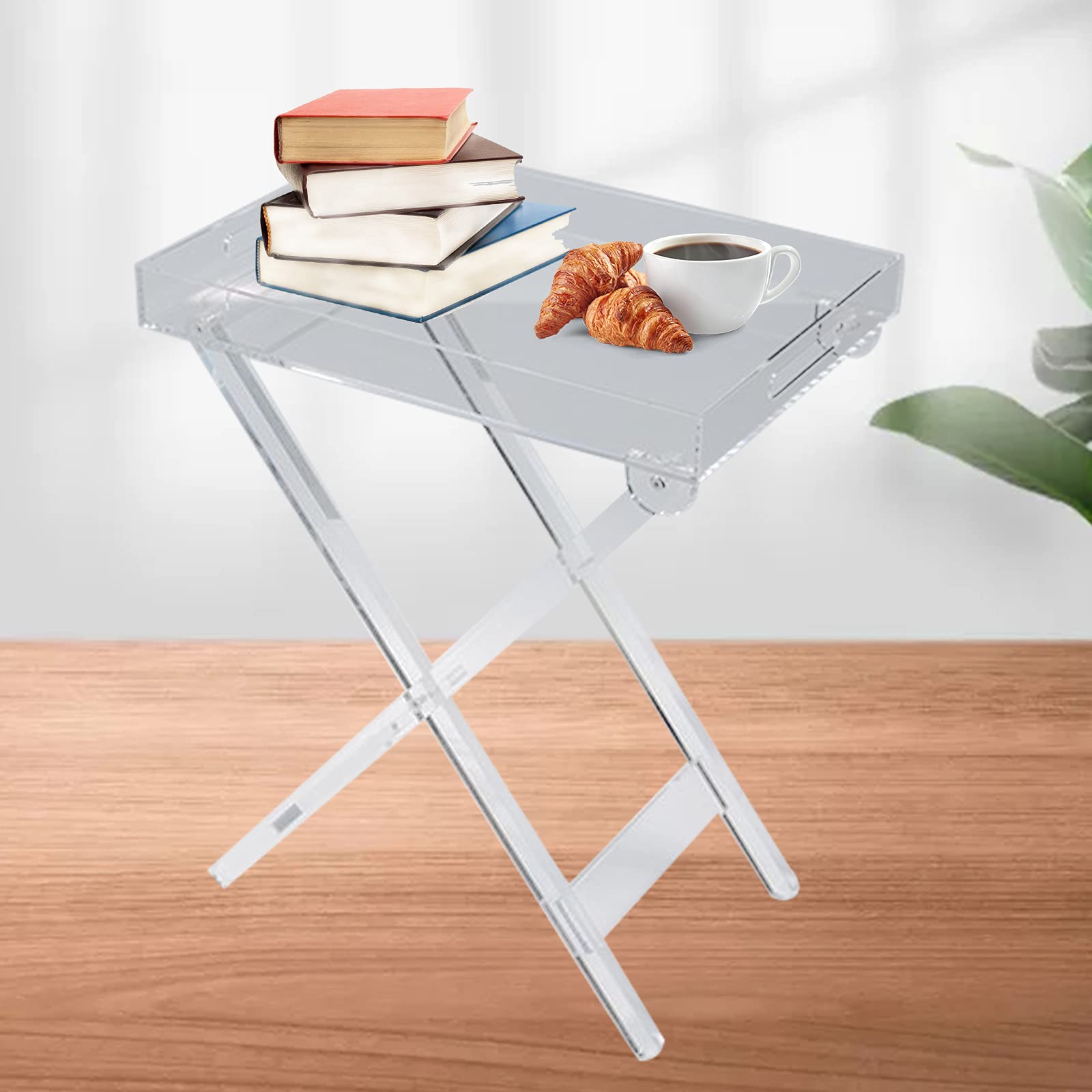 Modern Clear Acrylic Folding Tray Table - Lightweight Rectangular Side Table/End Table for Living Room, Bedroom, Office - Perfect for Breakfast in Bed, Laptop Work, or Coffee Table Use