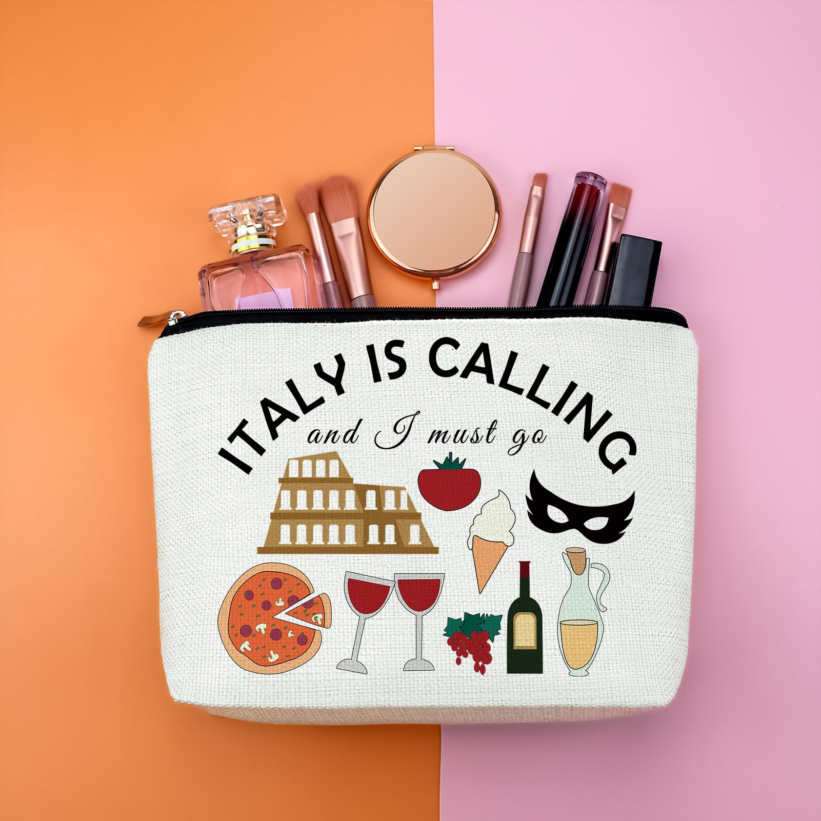 Italy Themed Makeup Bag for Women & Girls - Perfect Travel Cosmetic Organizer, Italy Souvenir Gift for Friends, Sister, Birthday, Christmas - Ideal for Italy Trips, Vacations & Daily Use