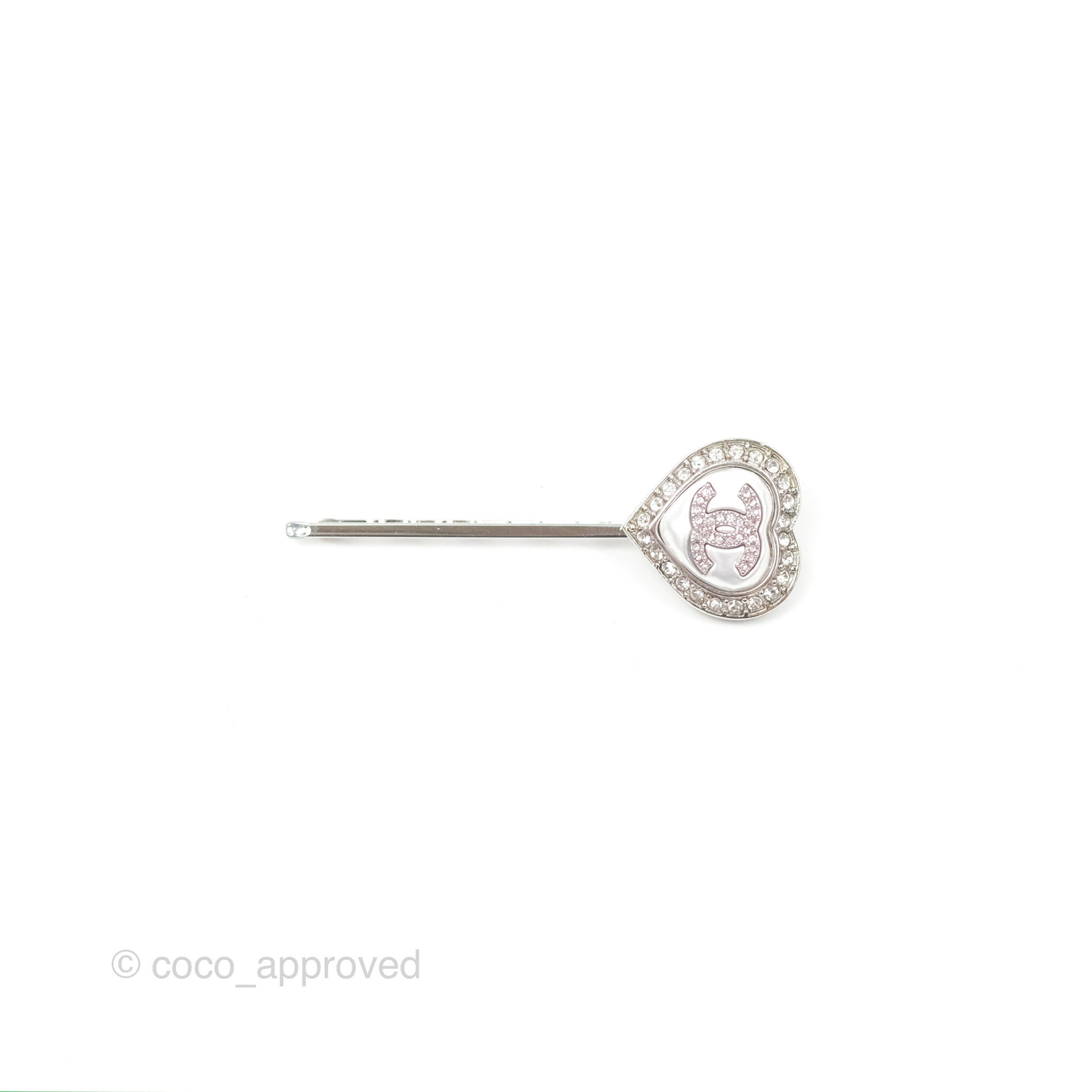 Chanel CC Crystal Heart Hair Clip Silver Tone 23B - Elegant Hair Accessory for Women, Perfect for Parties, Weddings & Special Occasions
