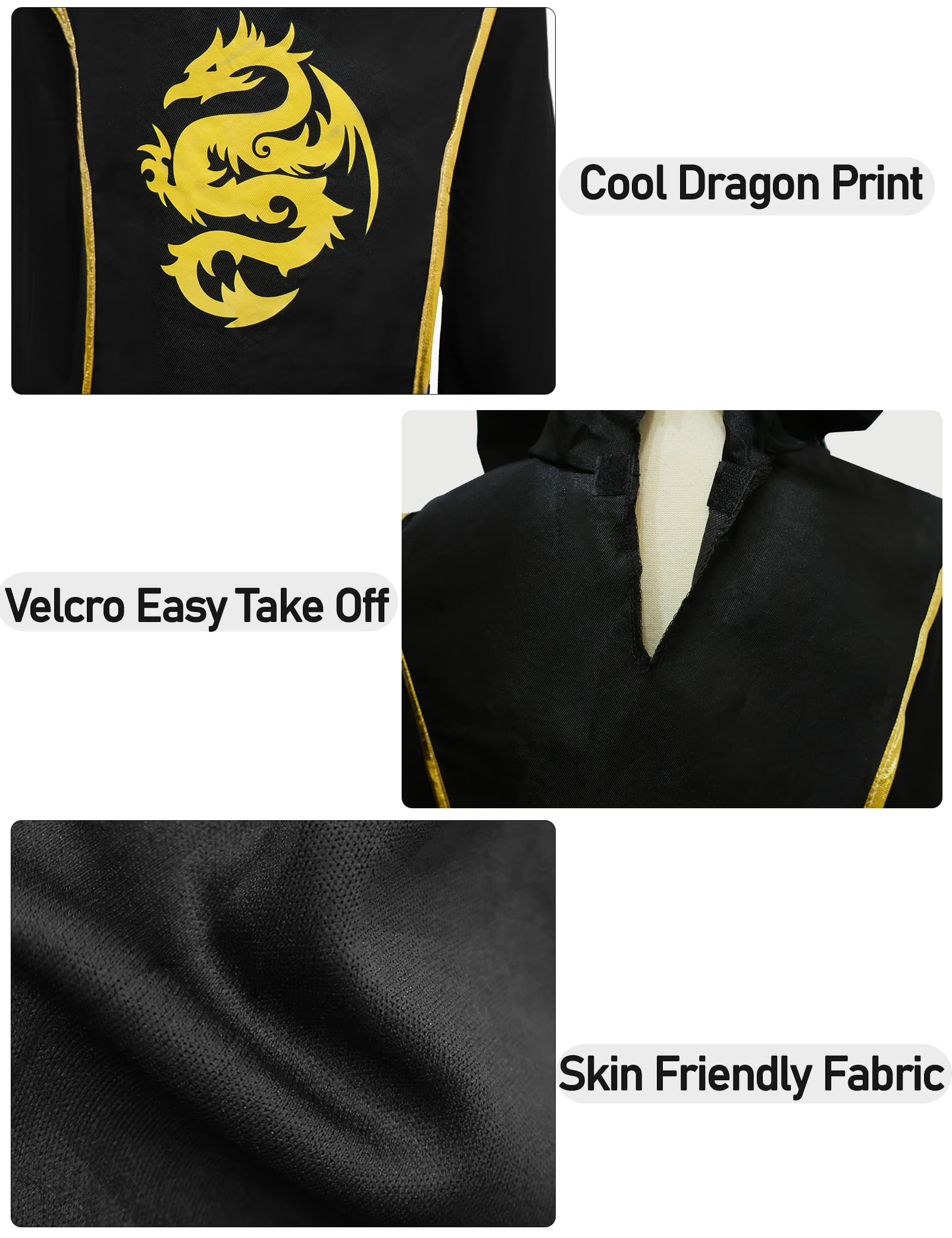 Kids Ninja Costume Set with Plastic Ninja Toys - Halloween Ninja Outfit for Boys & Girls | Dragon Themed Role Play, Birthday Party & Cosplay Costume