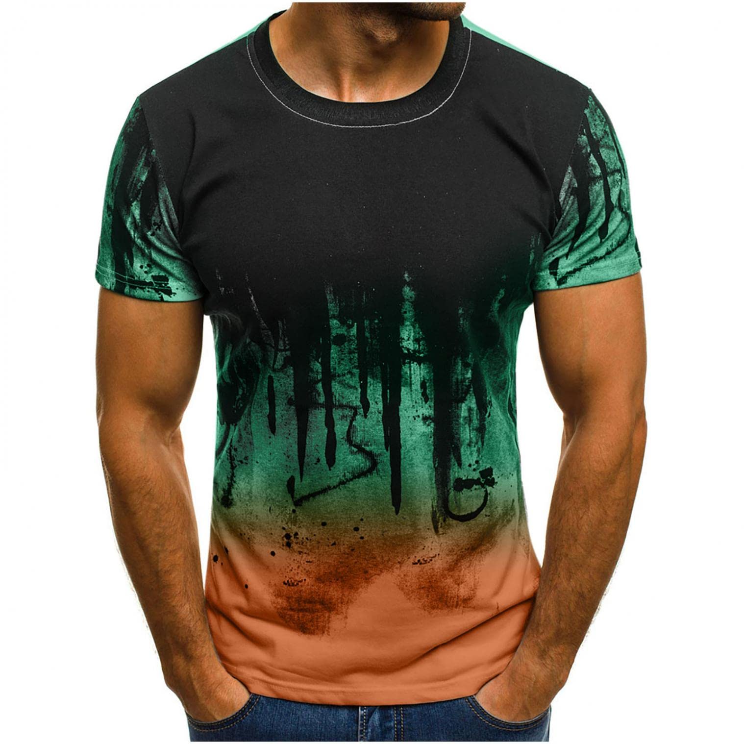 Men's Summer Casual Print T-Shirts - Regular Fit Crew Neck Short Sleeve Tees in Green, Perfect for Outdoor Activities and Daily Wear