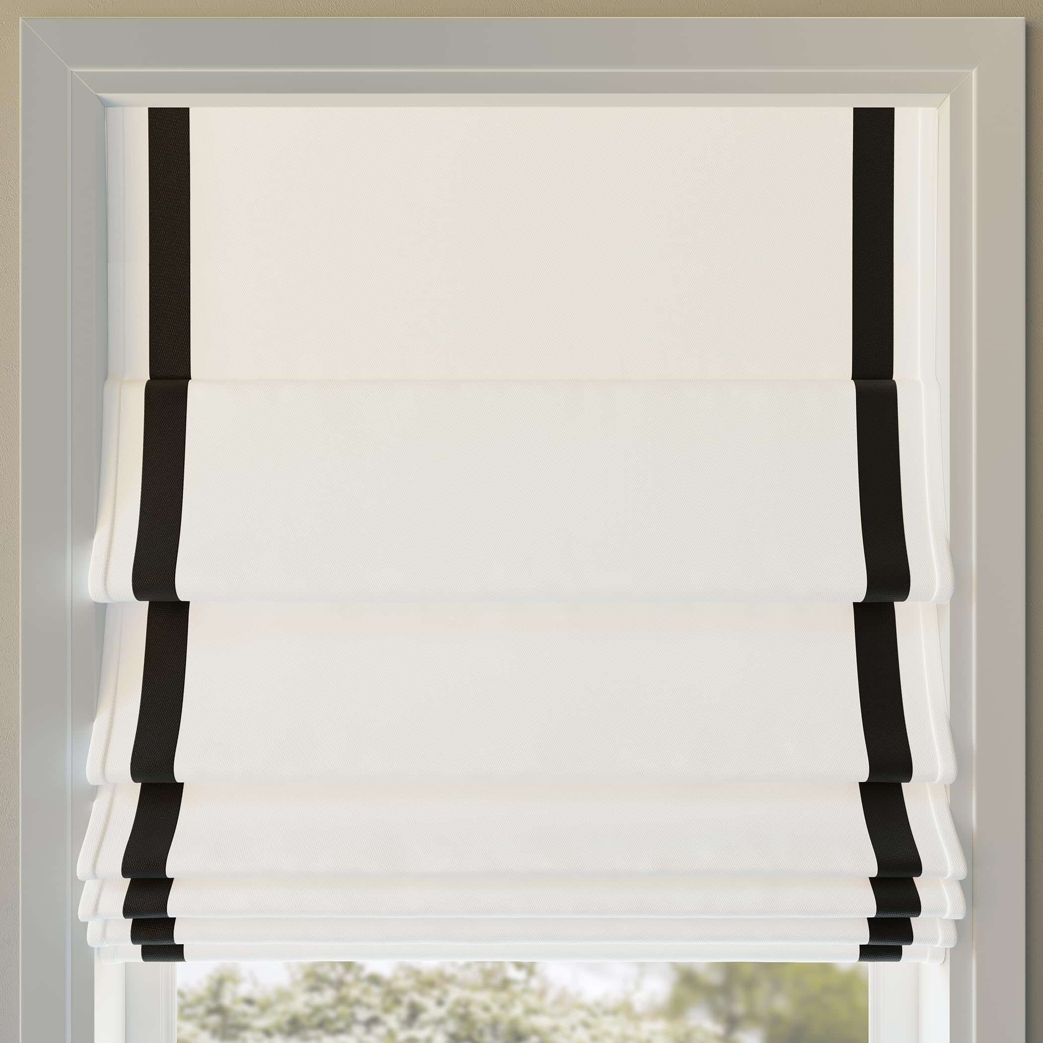 Sun Zero Denna Black Ribbon Border Stripe 100% Blackout Cordless Roman Shade - 27