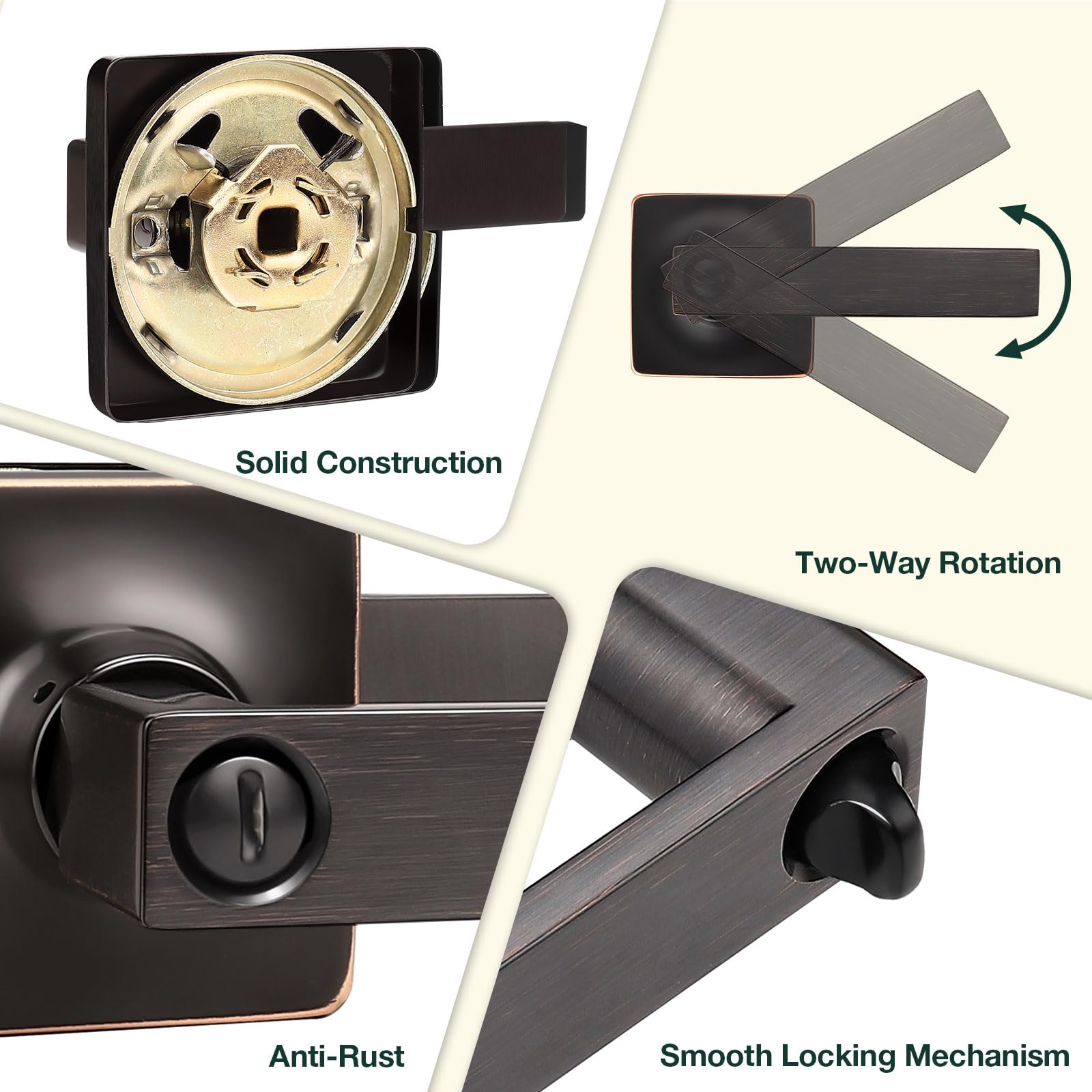 GOBEKOR 2 Pack Oil Rubbed Bronze Privacy Door Lever Handles with Lock - Modern Straight Keyless Entry for Bedroom, Bathroom & Interior Doors - Secure & Stylish Home Upgrade