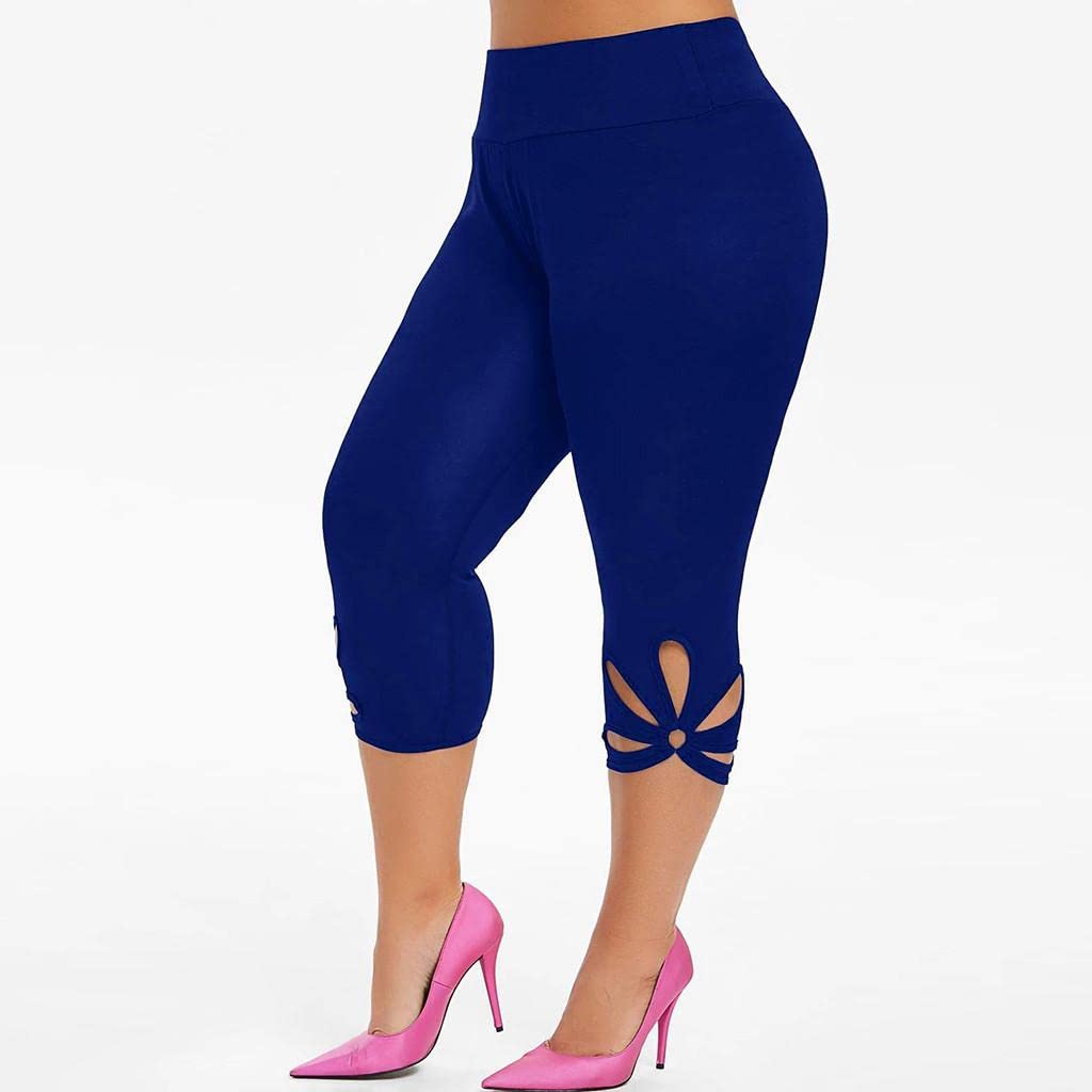 Plus Size Bermuda Shorts for Women - High Waisted Yoga Capris with Stretch & Hollow Out Design - Workout Leggings & Compression Pants for Gym, Running & Summer Outdoor Activities
