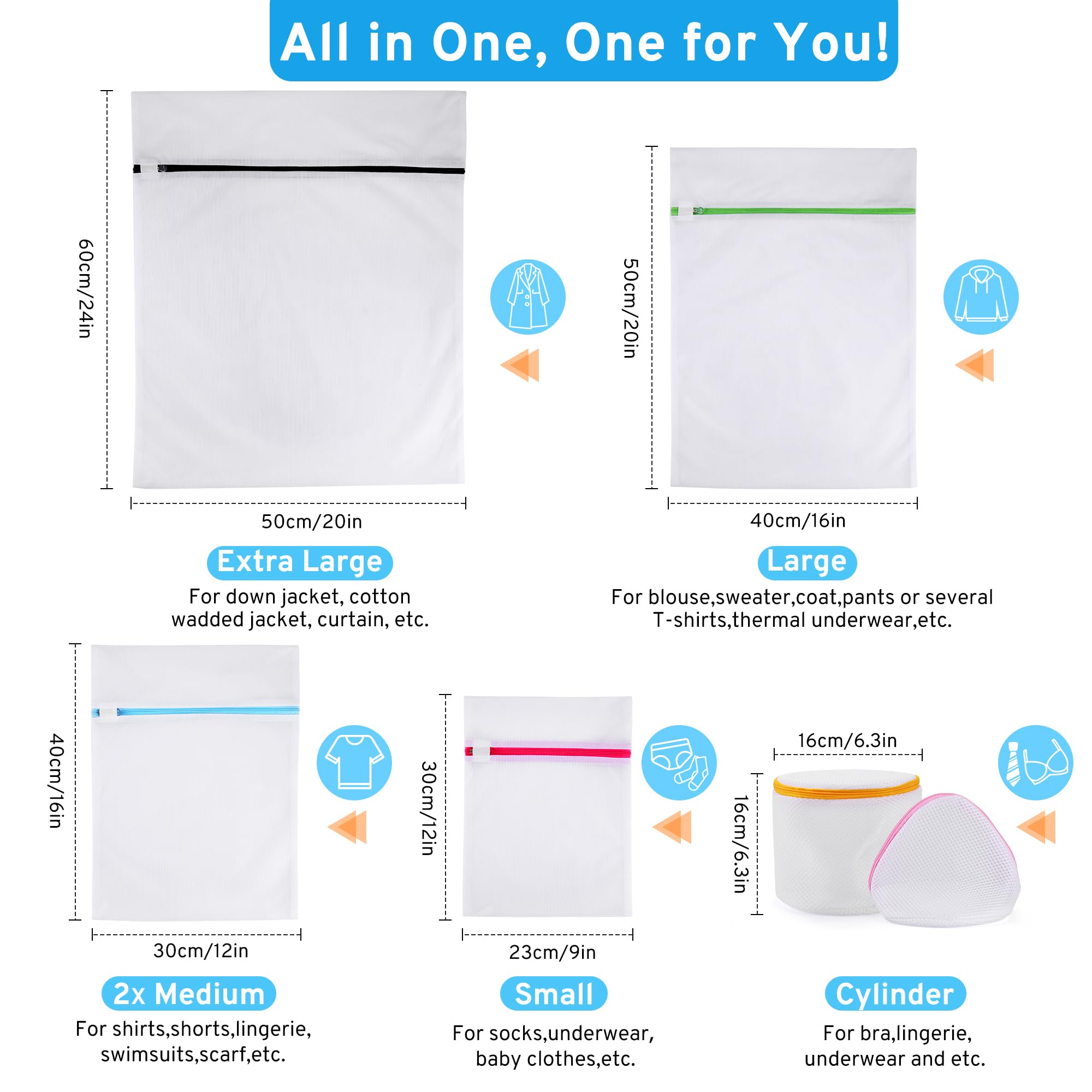 Ultimate 7-Pack Mesh Laundry Bags Set with Auto-Lock Zipper - 6 Sizes for Delicates, Lingerie, Jeans, Blouses & Stockings - Gentle Wash Protection for Bras & Delicate Clothing - Perfect for Travel & Home Laundry Care