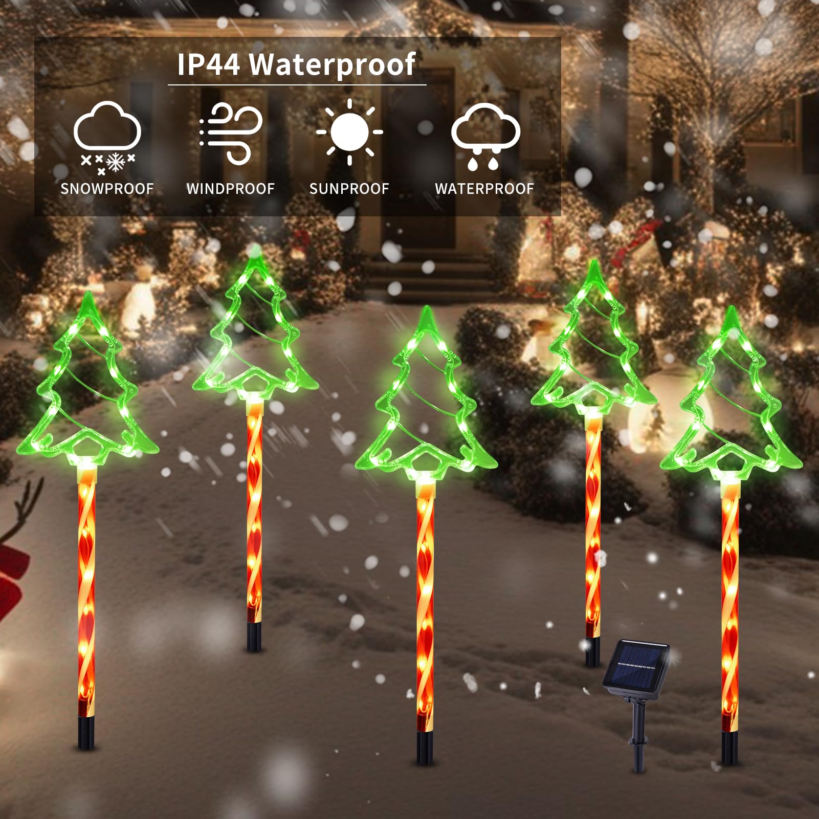 Solar Christmas Pathway Lights Outdoor Decorations - 8 Modes Waterproof LED Garden Stake Lights for Walkway, Yard, Lawn & Porch | Holiday Decor (5-Pack) | Perfect for Xmas Tree, Candy Cane Displays & Winter Garden Illumination