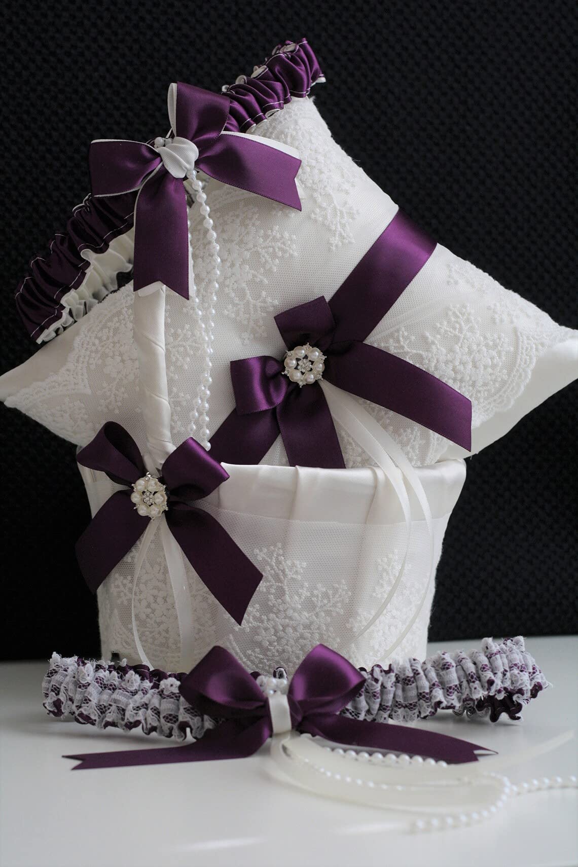 Silver Plum Flower Girl Basket & Ring Bearer Pillow Set - Elegant Wedding Accessories for Flower Girls & Ring Bearers (1 Pillow + 2 Baskets) - Perfect for Church Weddings, Garden Ceremonies & Outdoor Vows