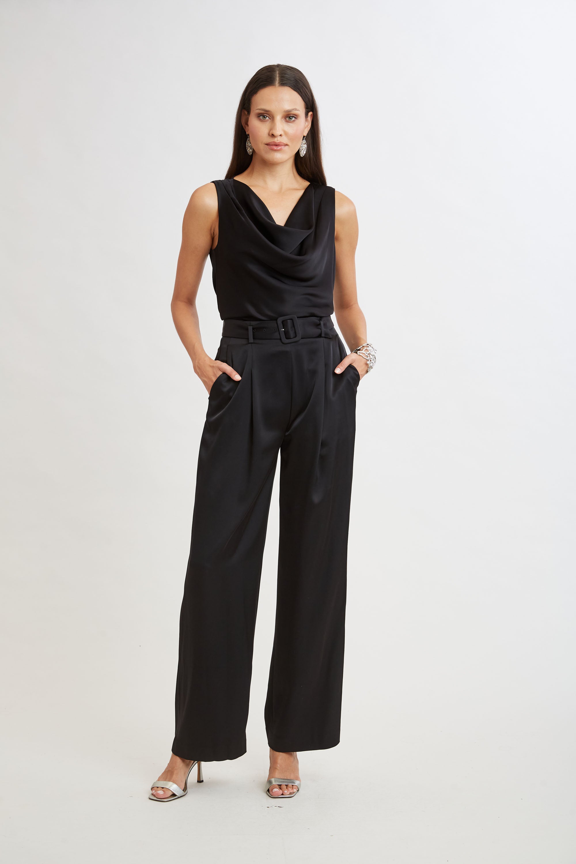 Satin Cowl Neck Blouse for Women - Elegant Black Shirt for Work & Evening Wear | Comfortable & Stylish Office & Party Top