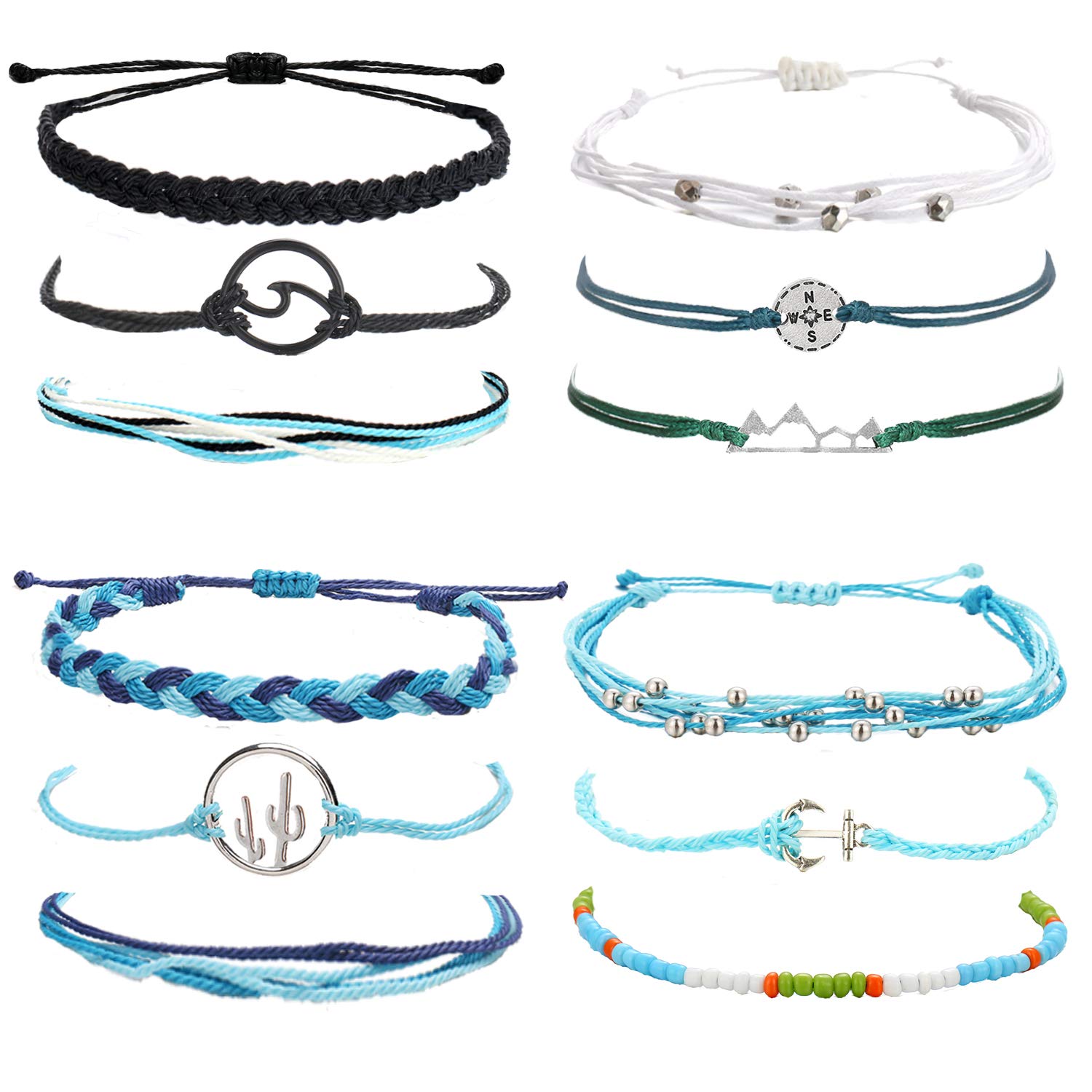 Trendy Adjustable Handmade Braided Friendship Bracelets for Women - Cute Surfer Beach Wave String & Ankle Bracelets - Perfect Gifts for Stocking Stuffers, Boho Fashion Accessories for Summer, Festivals & Beach Vacations