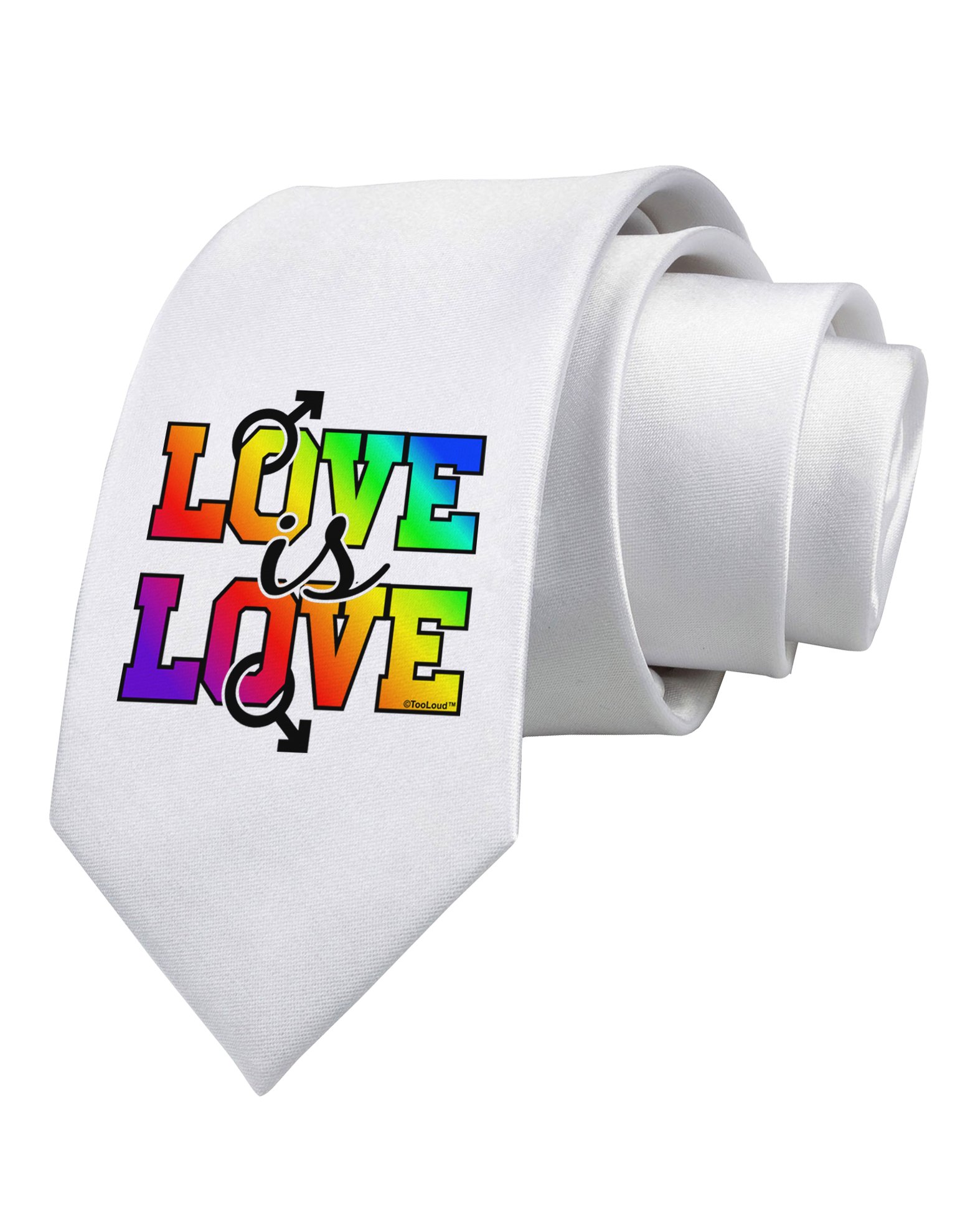 TooLoud Love Is Love Gay Pride Printed White Neck Tie - Stylish LGBTQ+ Pride Accessory for Weddings, Parades & Special Occasions