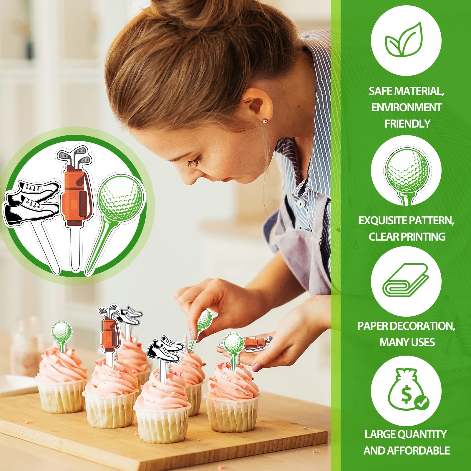 Golf Theme Cupcake Toppers - 48 Pcs Golf Shoe, Golf Bag & Golf Ball Cake Decorations for Birthday Parties, Baby Showers & Golf Themed Events - Perfect for Dessert Table Decor & Party Favors