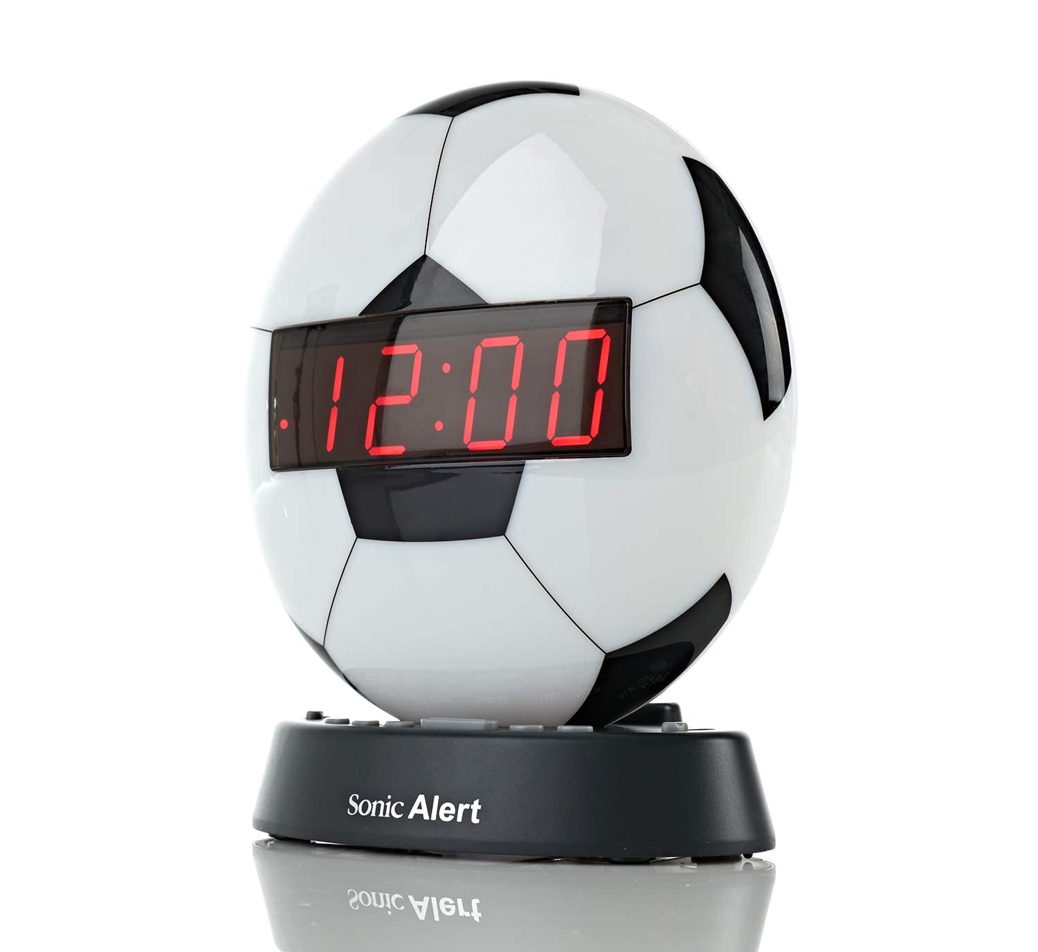 Sonic Alert Glow Night Light Soccer Ball Alarm Clock - Loud & Compact Digital Alarm Clock for Bedroom with Battery Backup & Dimmer - Easy to Set Alarm Clock for Kids & Adults - Perfect for Nightstands, Dorms, Travel & Gift Giving