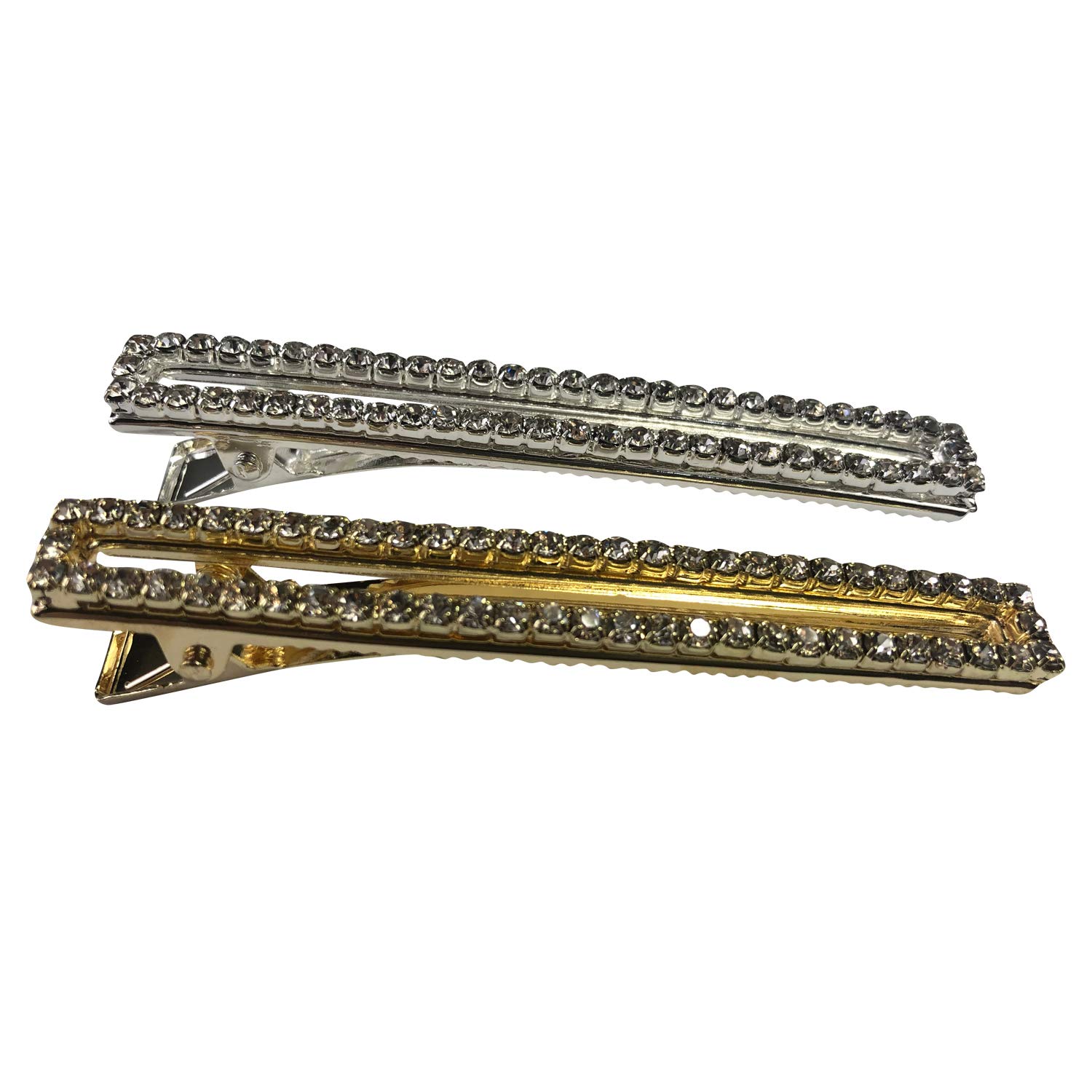 Stylish Gold & Silver Rhinestone Alligator Hair Clips with Teeth - Women's Fashion Hair Accessories for Parties, Weddings & Everyday Wear (Small)