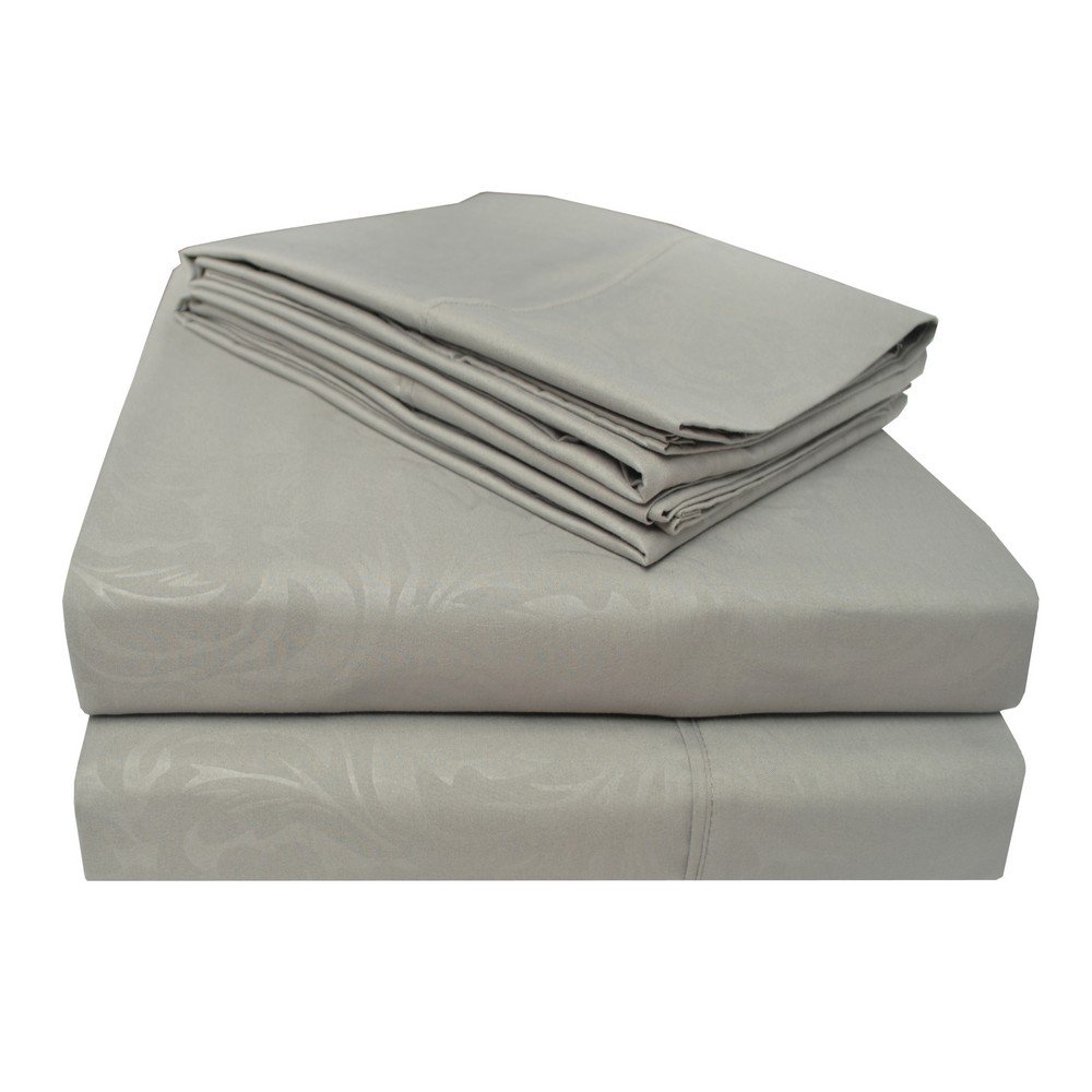 Wrinkle Resistant 3000 Series Ivy Embossed Queen Size Bed Sheet Set with 4 Pillowcases - Soft Grey Luxury Bedding for Master Bedroom & Guest Room