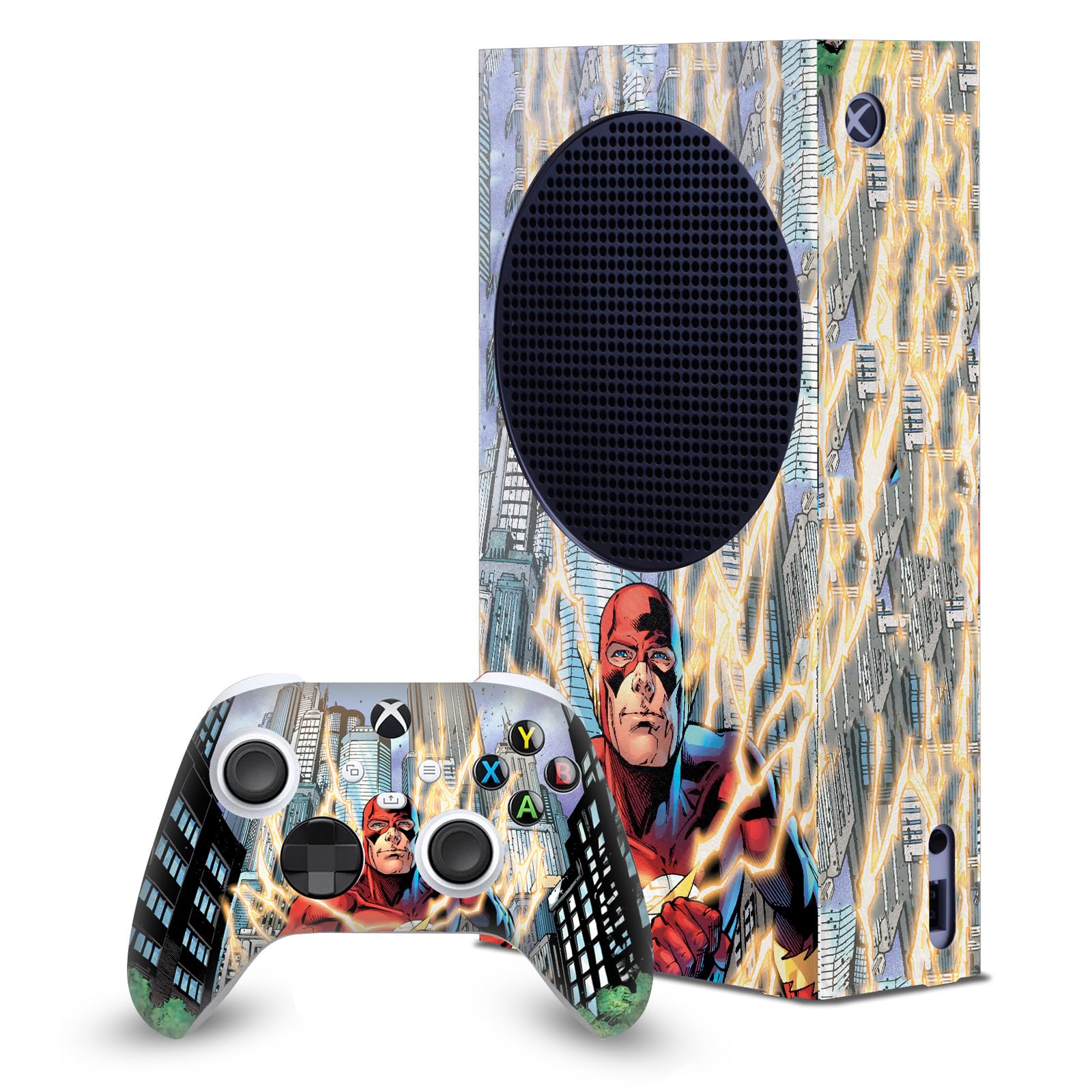 Official The Flash DC Comics Explosion Art Game Console Wrap & Controller Skin - Compatible with Xbox Series S | Superhero Gaming Accessories for Fans & Collectors