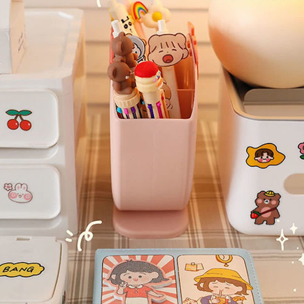 Cute Kawaii Strawberry Desk Organizer with 2 Compartments - Pencil Holder, Makeup Brush Organizer & Pen Storage for School, Office & Home Decor (Sage Green) | Perfect for Teens Room, Study Desk & Vanity Organization
