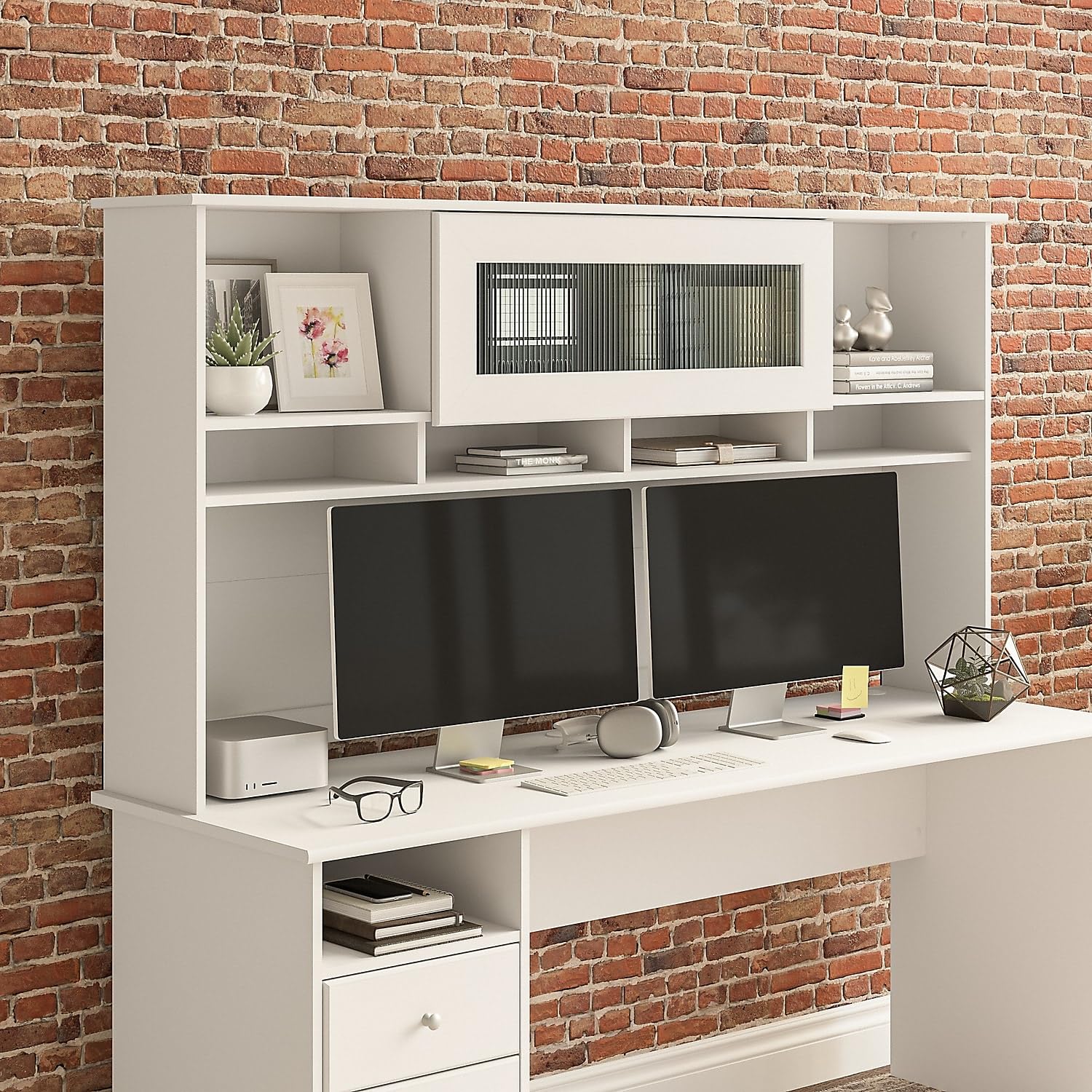 Bush Furniture Cabot Desk Hutch - 72 Inch Wide White Office Desk Organizer with Storage Shelves for Home Office, Study Room, or Workspace