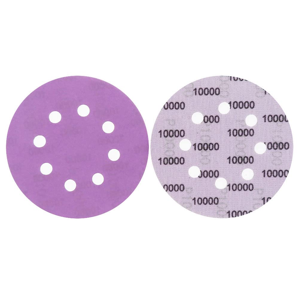 100Pcs 125mm (5 Inch) Wet & Dry Sandpaper Discs with 8 Holes - 60 to 10000 Grit for Wood, Metal & Auto Polishing - Purple Sanding Pads for Orbital Sanders & DIY Projects