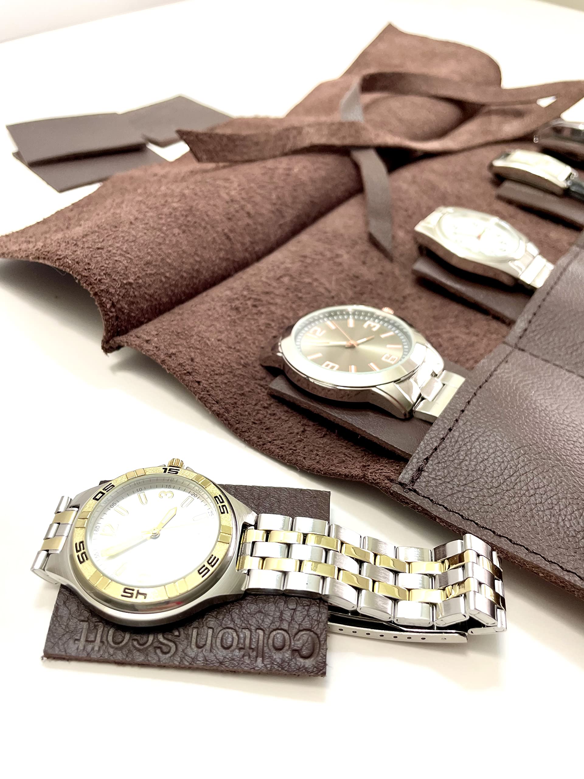 Premium Leather Watch Roll for 4 Watches - Handmade USA Italian Leather - Perfect Travel & Gift for Watch Lovers