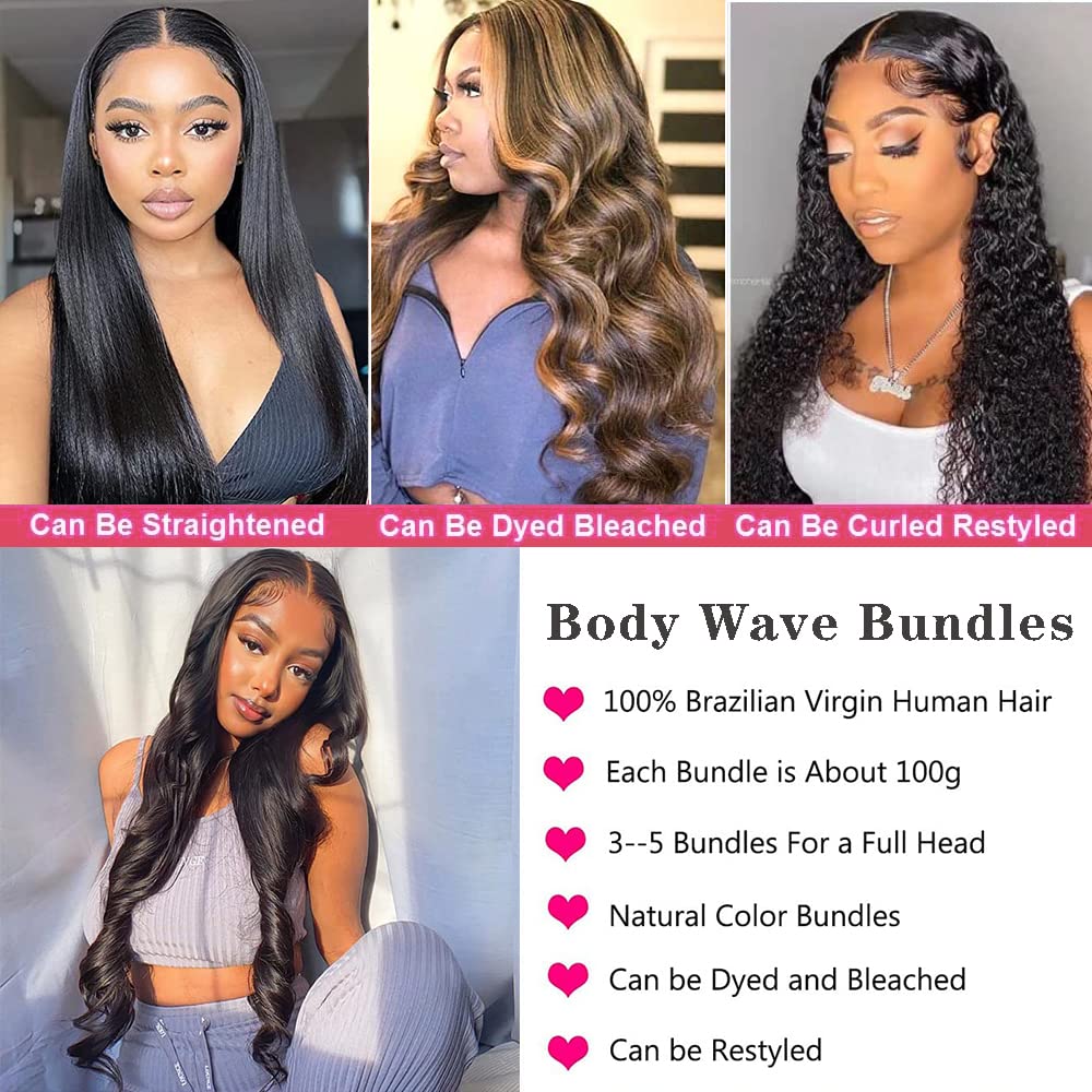 10A Brazilian Body Wave Human Hair Bundles 26-30 Inch - 100% Unprocessed Virgin Hair Extensions (3 Bundles, Natural Black) for Styling, Weaving & Volume Boost - Perfect for Daily Wear, Parties & Special Occasions