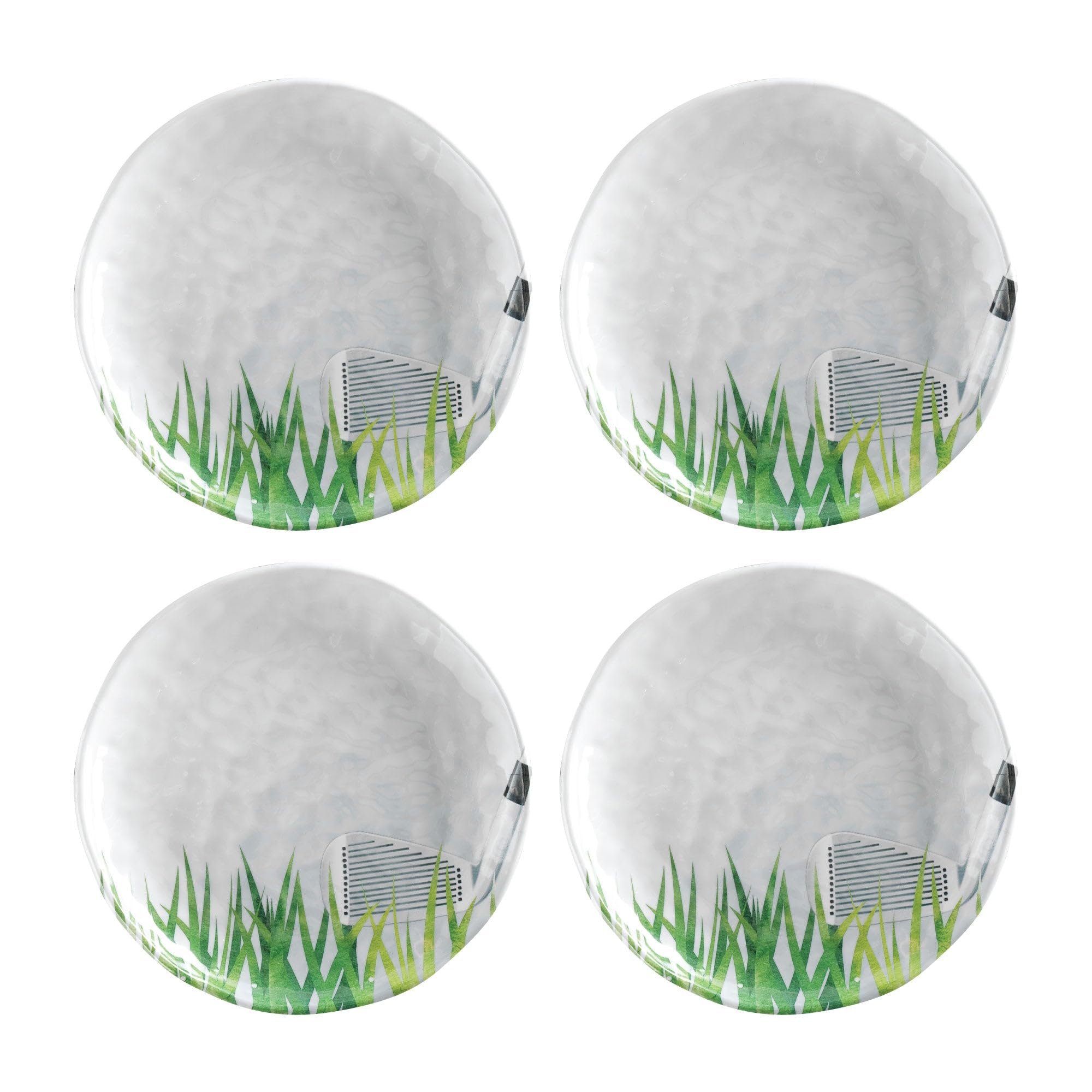 UPware 6-Inch Melamine Golf Club Round Dessert Plates - Set of 4 White Small Serving Plates for Appetizers, Snacks, Side Dishes - Perfect for Golf Parties, Picnics, and Outdoor Dining