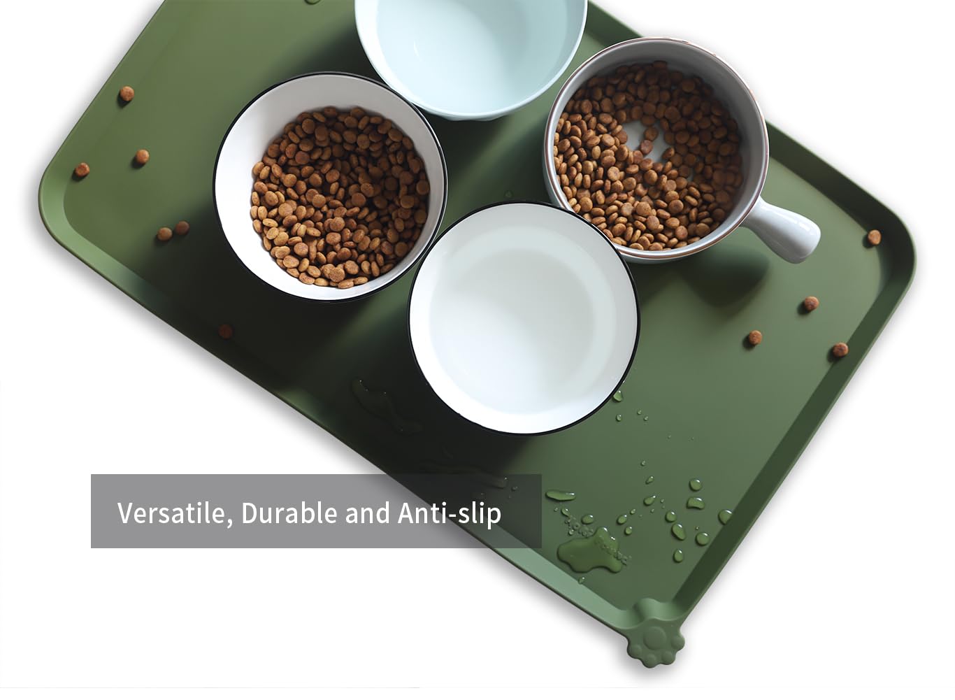 Non-Slip Silicone Pet Bowl Mat for Dogs & Cats - Waterproof Food Mat - Dark Olive - Perfect for Messy Eaters & Spill Prevention in Kitchen or Outdoor Use