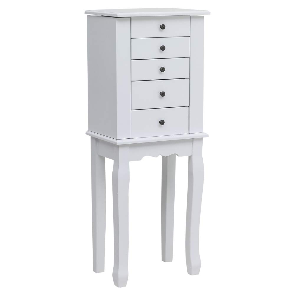 Standing Jewelry Armoire with Mirror & Top Storage Organizer - Jewelry Cabinet Chest with 2 Side Drawers for Bedroom, Closet & Dressing Room Organization
