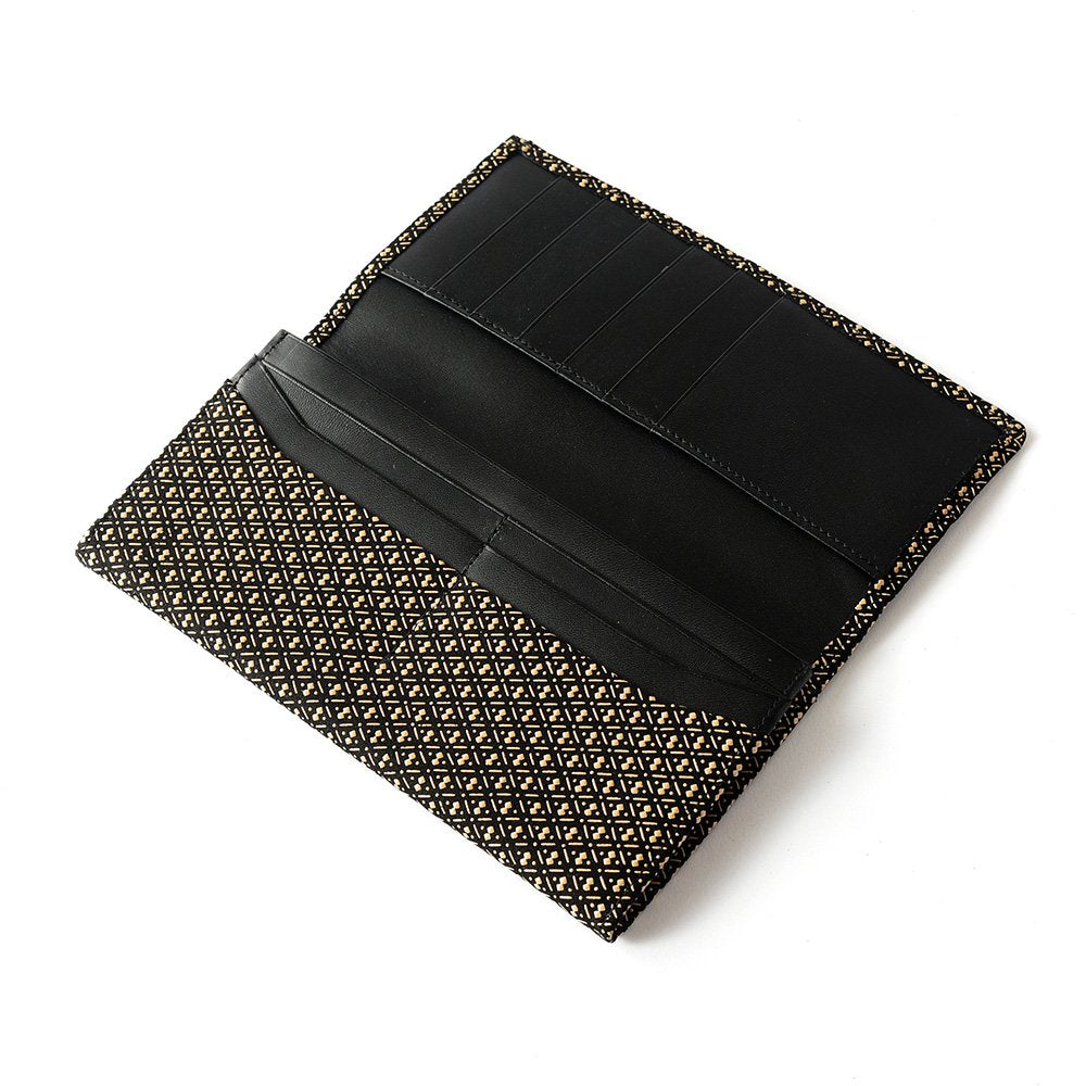 Japanese Deerskin Leather Long Wallet with Urushi Lacquer - Gourd Pattern in Gray Black - Handmade in Japan - Perfect for Gifts, Travel & Everyday Use