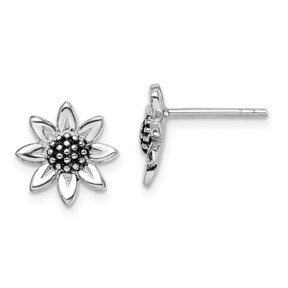 Sterling Silver Rhodium-Plated Sunflower Stud Earrings 10.95mm - Elegant Floral Jewelry for Women - Perfect for Everyday Wear, Weddings & Special Occasions