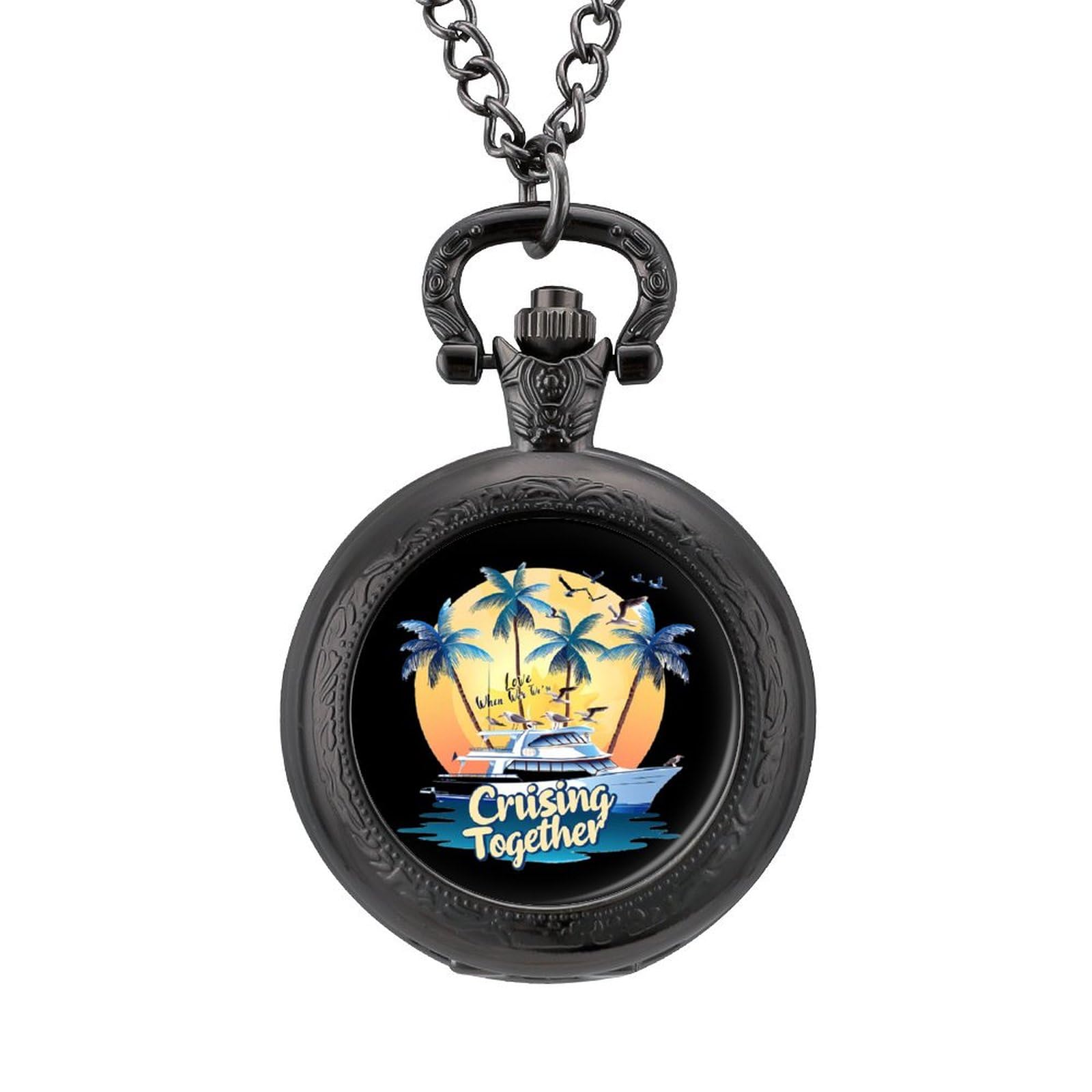 Vintage Family Pocket Watch with Chain - Arabic Numerals Quartz Watch for Men & Women - Perfect for Couples, Weddings, Anniversaries & Special Occasions
